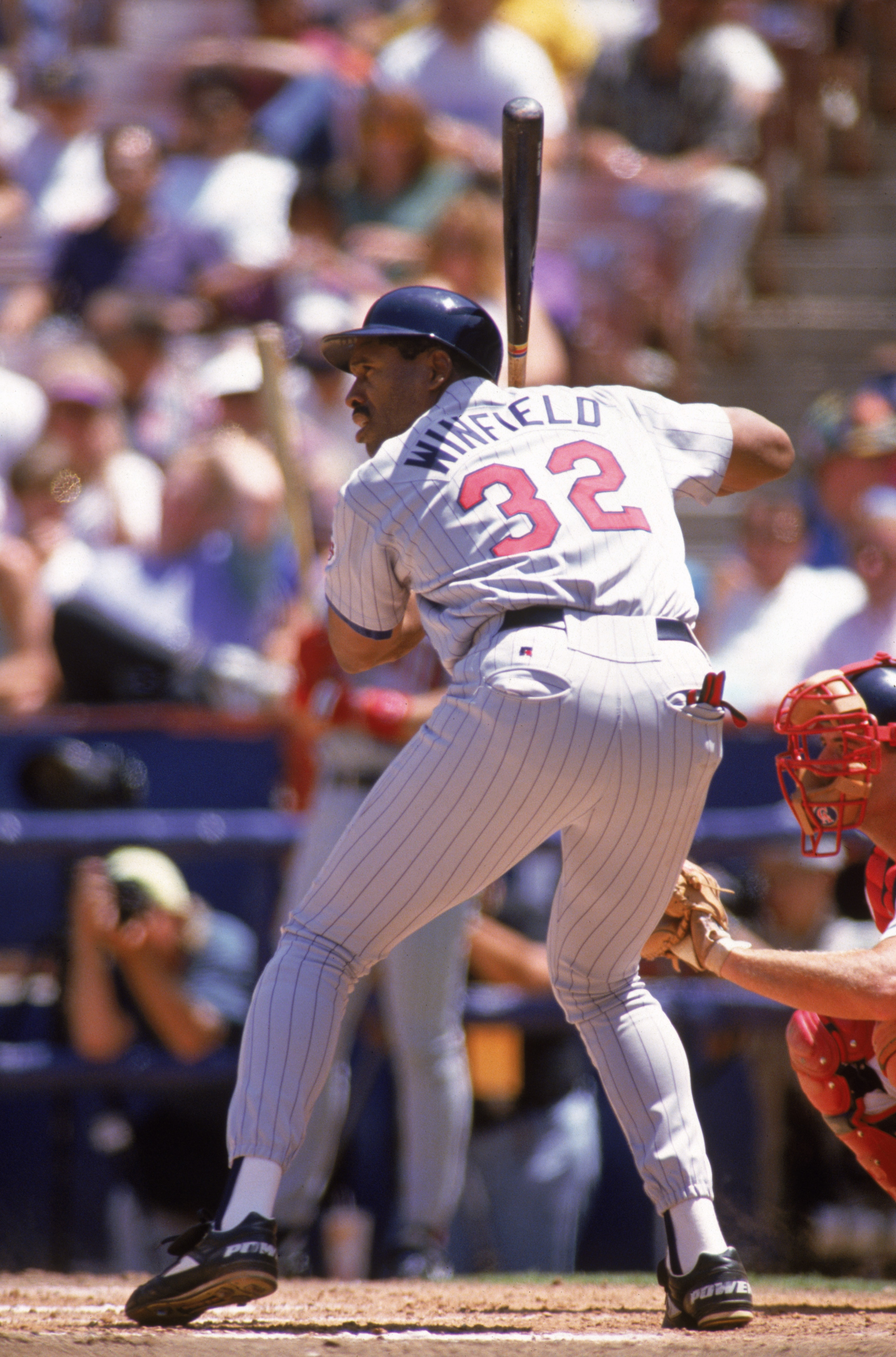 ANAHEIM, CA - MAY 12: Dave Winfield #32 of the Minnesota Twins bats against the California Angels during a game at Anaheim Stadium on May 12, 1993 in Anaheim, California. (Photo by Stephen Dunn/Getty Images) ANAHEIM, CA - MAY 12: Dave Winfield #32 of the Minnesota Twins bats against the California Angels during a game at Anaheim Stadium on May 12, 1993 in Anaheim, California. (Photo by Stephen Dunn/Getty Images)