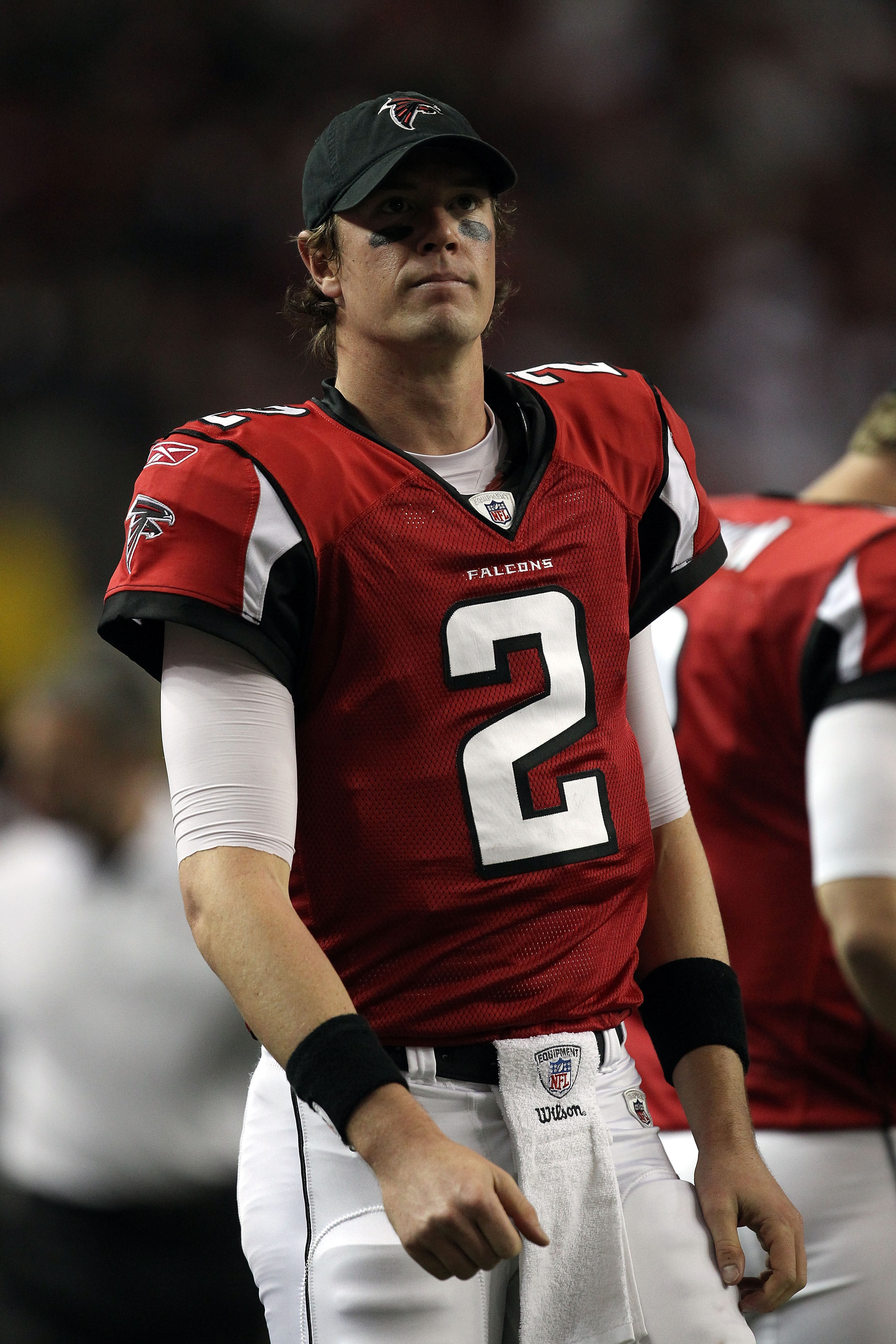 ATLANTA, GA - JANUARY 15:  Matt Ryan #2 of the Atlanta Falcons looks on from the sideline against the Green Bay Packers during their 2011 NFC divisional playoff game at Georgia Dome on January 15, 2011 in Atlanta, Georgia.  (Photo by Streeter Lecka/Getty