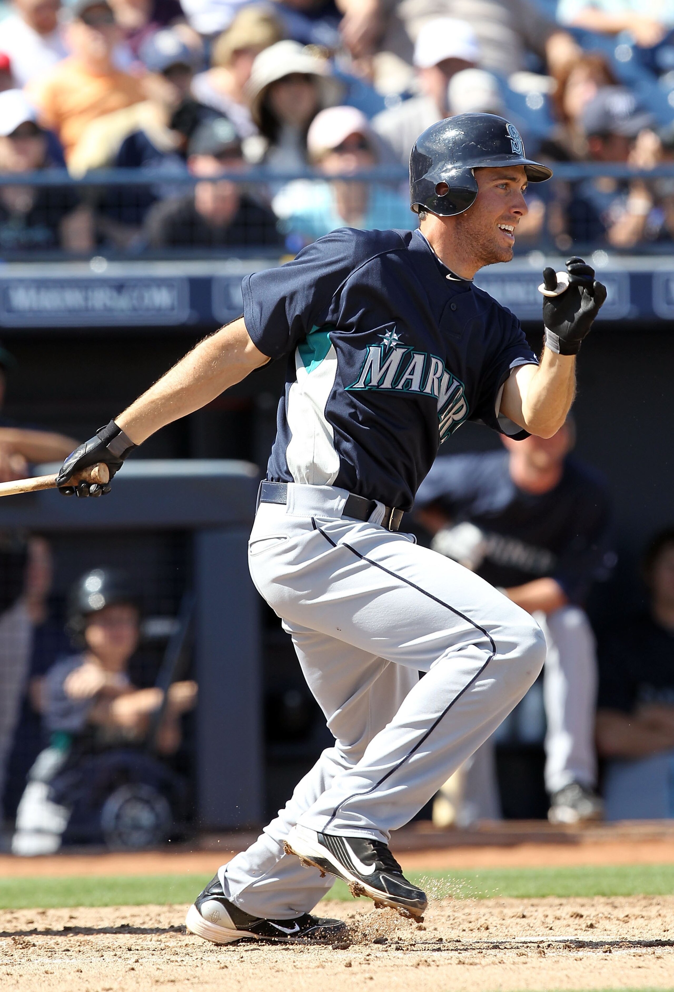 PEORIA, AZ - MARCH 06:  Dustin Ackley #75 of the Seattle Mariners bats against the San Diego Padres during the MLB spring training game at Peoria Stadium on March 6, 2010 in Peoria, Arizona. The Mariners defeated the Padres 7-4.  (Photo by Christian Peter