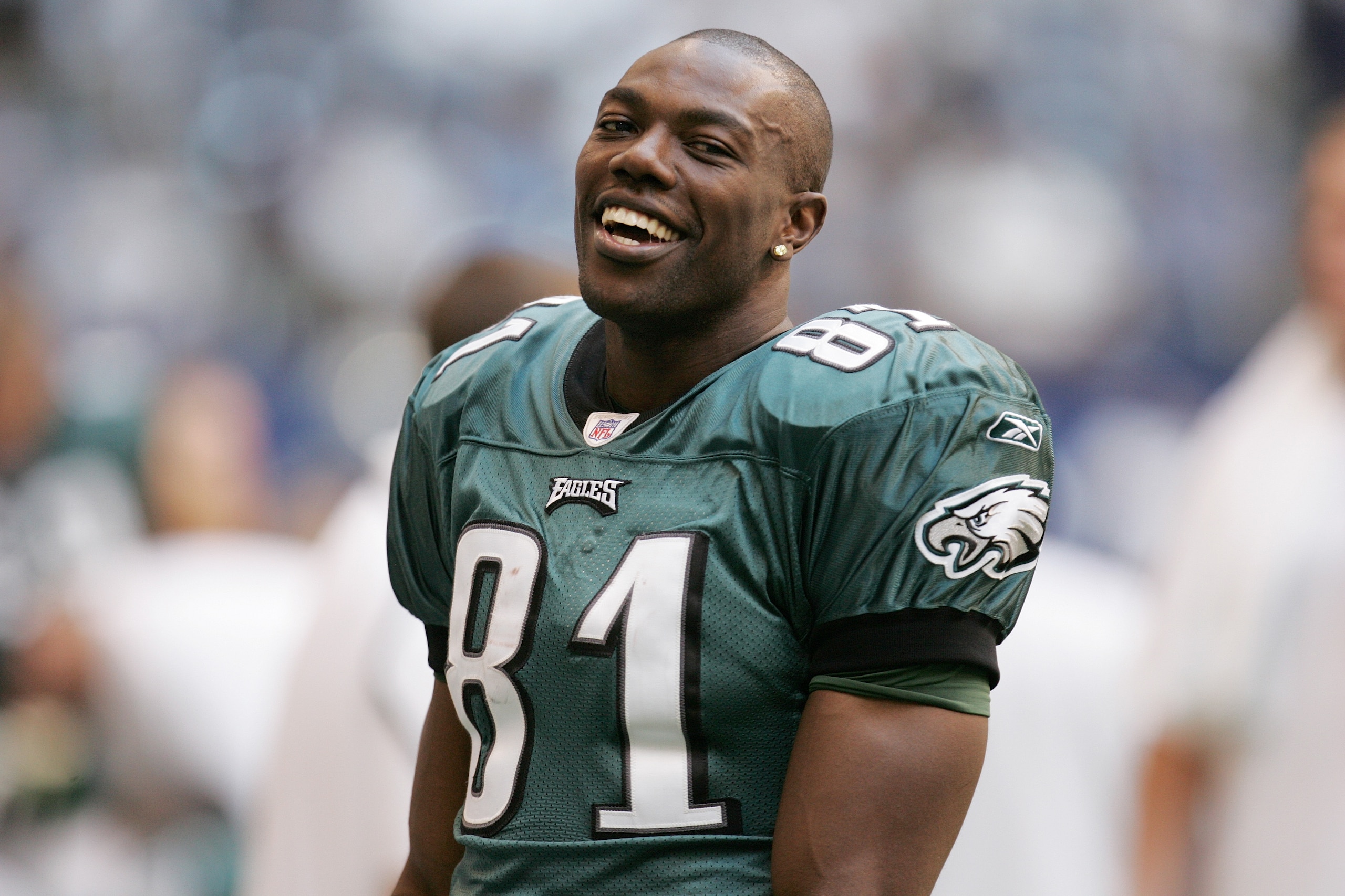 IRVING, TX - OCTOBER 9:  Wide receiver Terrell Owens #81 of the Philadelphia Eagles looks on against the Dallas Cowboys on October 9, 2005 at Texas Stadium in Irving, Texas. The Cowboys defeated the Eagles 33-10. (Photo by Ronald Martinez/Getty Images)
