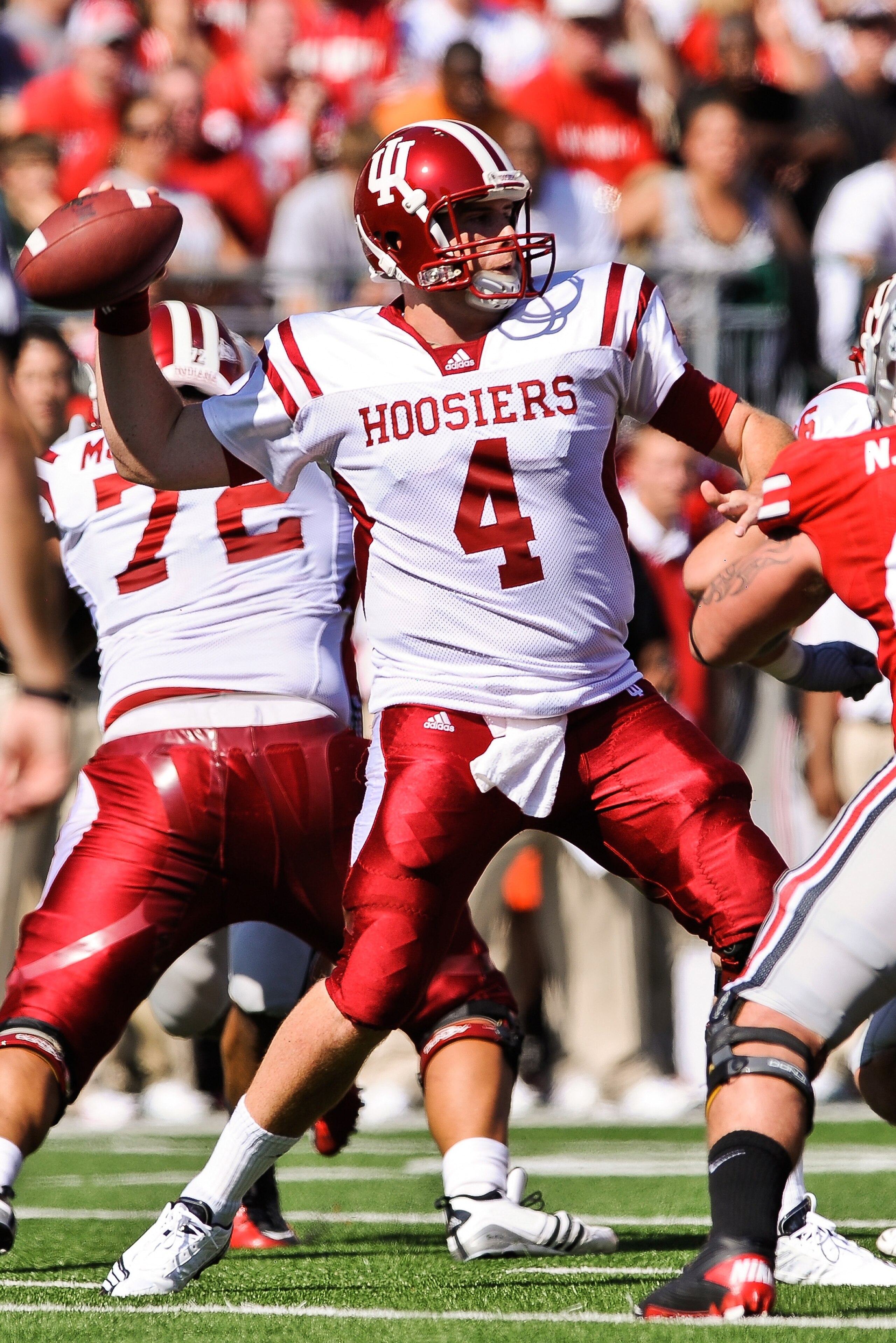 COLUMBUS, OH - OCTOBER 9: Quarterback Ben Chappell #4 of the Indiana Hoosiers passes against the Ohio State Buckeyes at Ohio Stadium on October 9, 2010 in Columbus, Ohio. (Photo by Jamie Sabau/Getty Images) COLUMBUS, OH - OCTOBER 9: Quarterback Ben Chappell #4 of the Indiana Hoosiers passes against the Ohio State Buckeyes at Ohio Stadium on October 9, 2010 in Columbus, Ohio. (Photo by Jamie Sabau/Getty Images)
