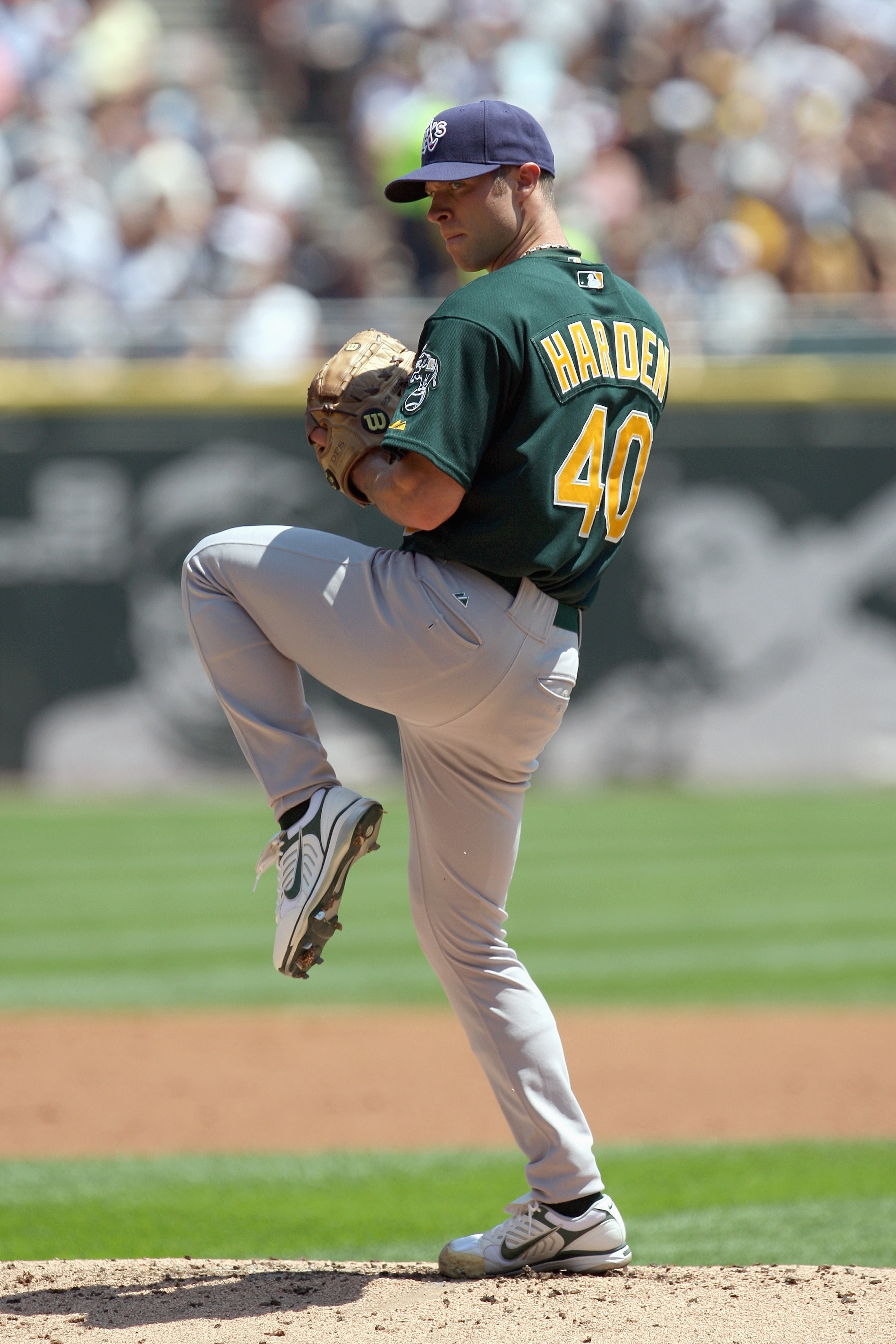CHICAGO - JULY 06: Rich Harden #40 of the Oakland Athletics pitches against the Chicago White Sox on July 6, 2008 at U.S. Cellular Field in Chicago, Illinois. The White Sox defeated the Athletics 4-3. (Photo by Jonathan Daniel/Getty Images)