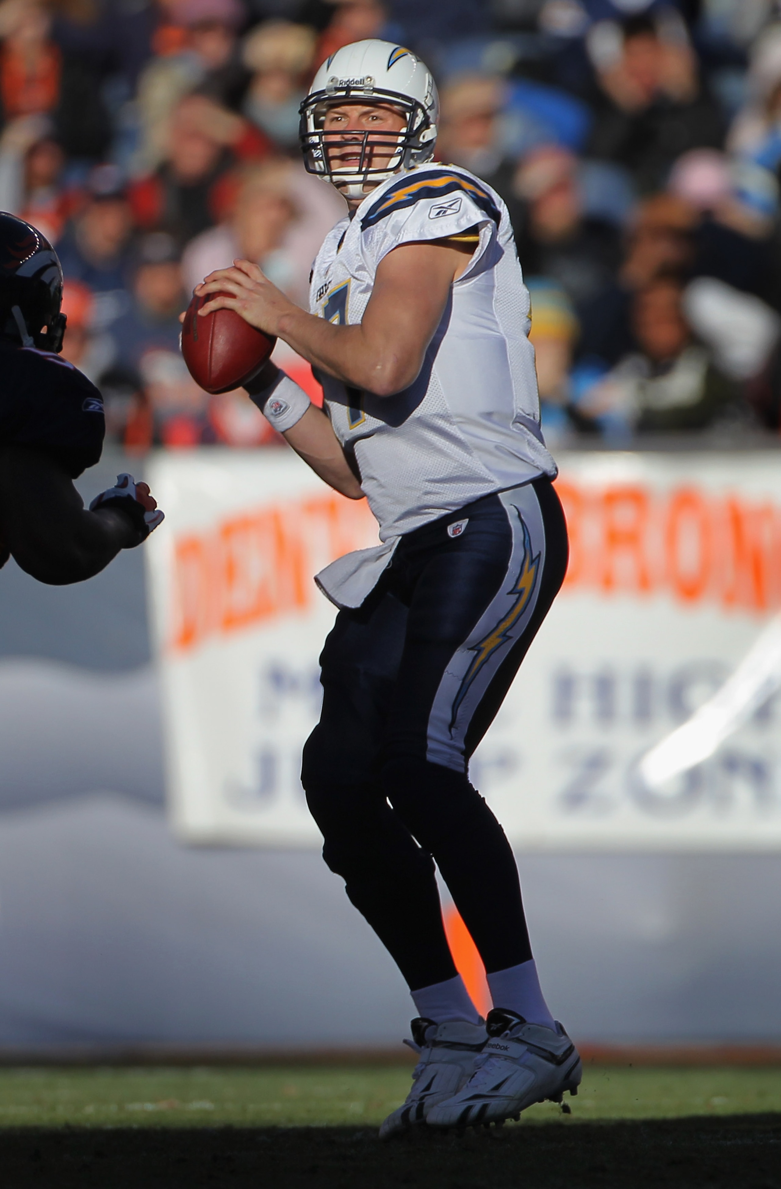 DENVER - JANUARY 02: Quarterback Philip Rivers #17 of the San Diego Chargers looks to deliver a pass against the Denver Broncos at INVESCO Field at Mile High on January 2, 2011 in Denver, Colorado. The Chargers defeated the Broncos 33-28. (Photo by Doug DENVER - JANUARY 02: Quarterback Philip Rivers #17 of the San Diego Chargers looks to deliver a pass against the Denver Broncos at INVESCO Field at Mile High on January 2, 2011 in Denver, Colorado. The Chargers defeated the Broncos 33-28. (Photo by Doug