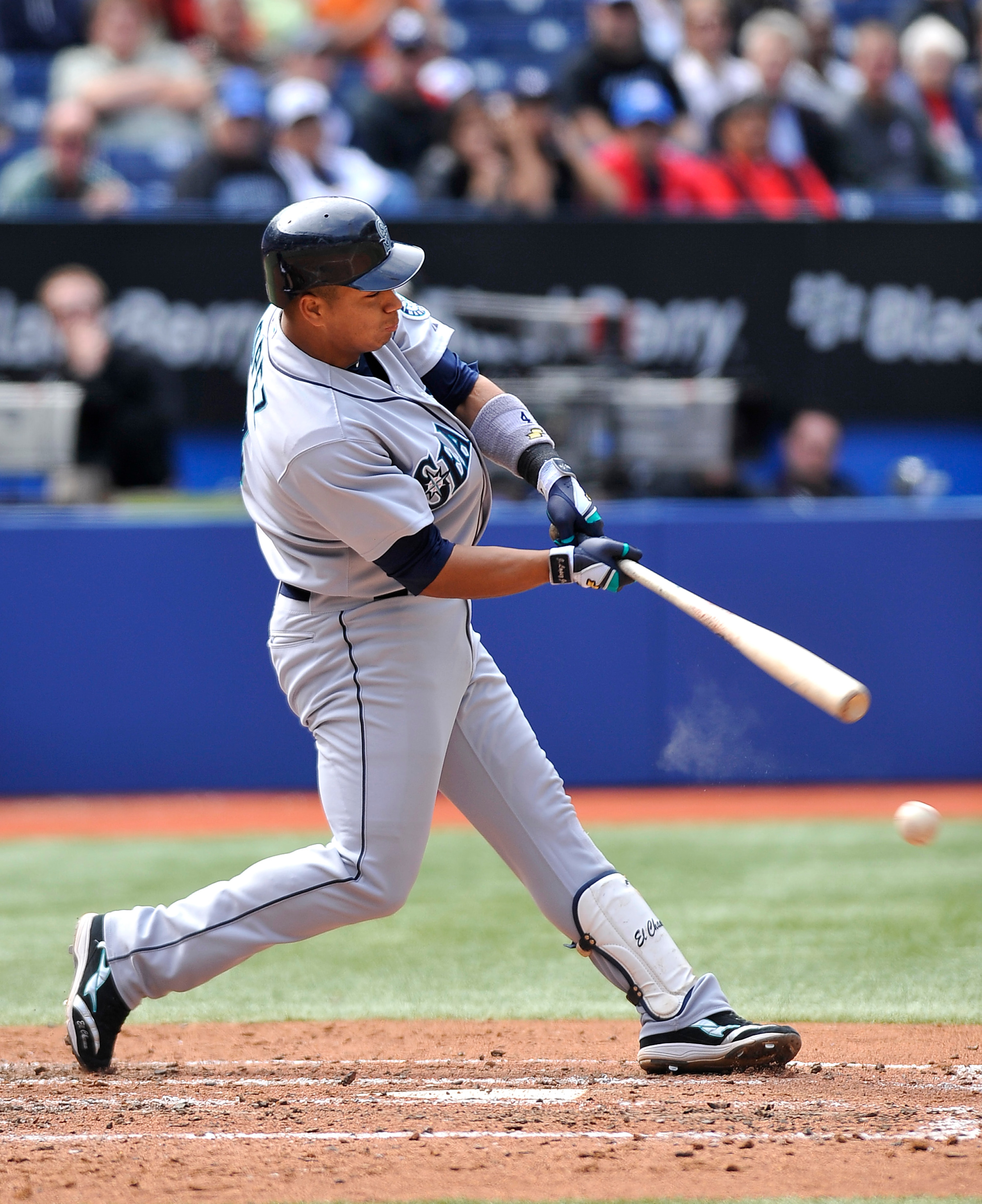 TORONTO - SEPTEMBER 23:   Jose Lopez #4 of the Seattle Mariners bats against the Toronto Blue Jays during the game on September 23, 2010 at Rogers Centre in Toronto, Ontario, Canada. The Blue Jays defeated the Mariners 1-0. (Photo by Brad White/Getty Imag