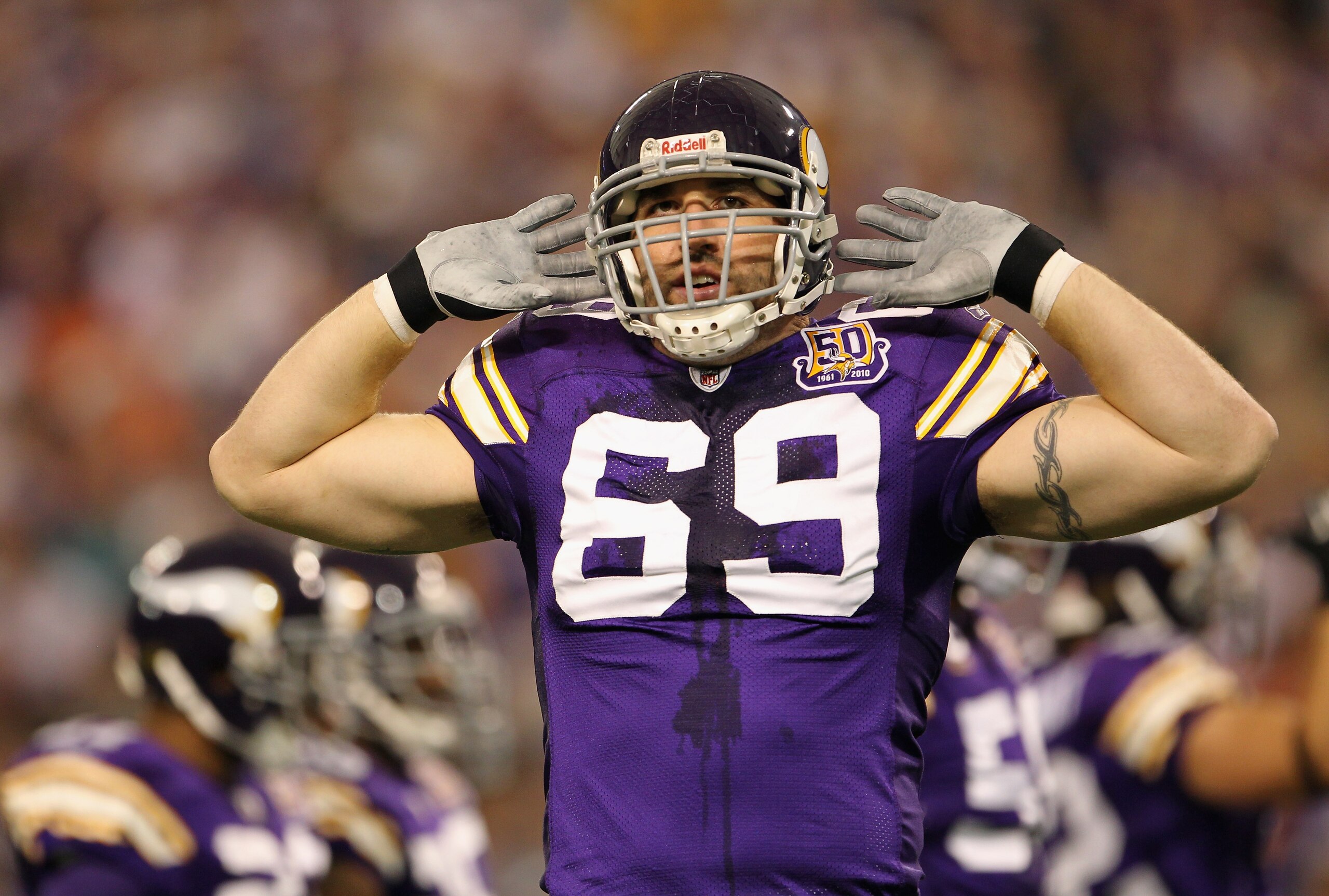 MINNEAPOLIS - SEPTEMBER 19:  Jared Allen #69 of the Minnesota Vikings in action during the game against  of the Miami Dolphins on September 19, 2010 at Hubert H. Humphrey Metrodome in Minneapolis, Minnesota.  (Photo by Jamie Squire/Getty Images)