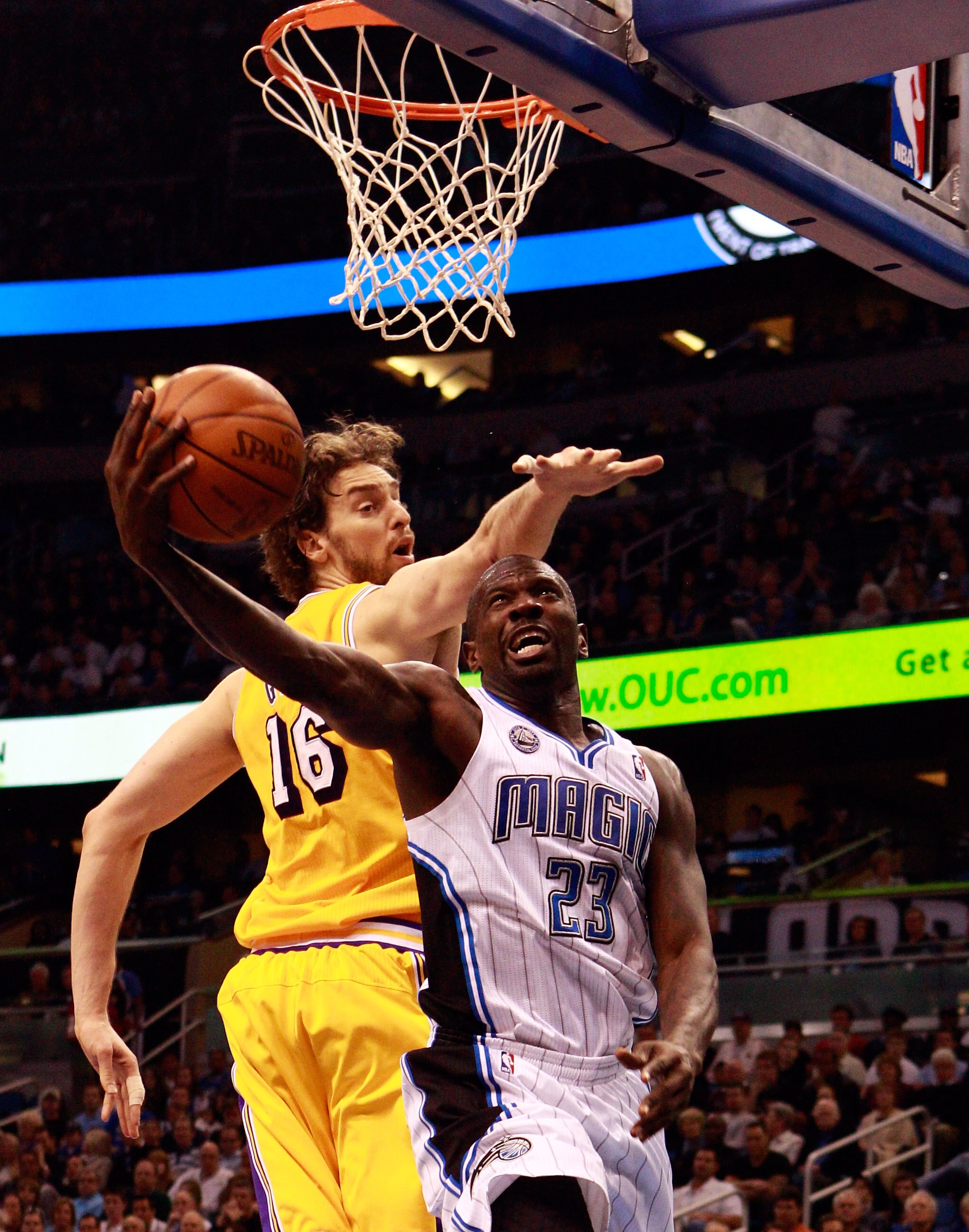 ORLANDO, FL - FEBRUARY 13:  Jason Richardson #23 of the Orlando Magic attempts a shot against Pau Gasol #16 of the Los Angeles Lakers during the game at Amway Arena on February 13, 2011 in Orlando, Florida.  NOTE TO USER: User expressly acknowledges and a