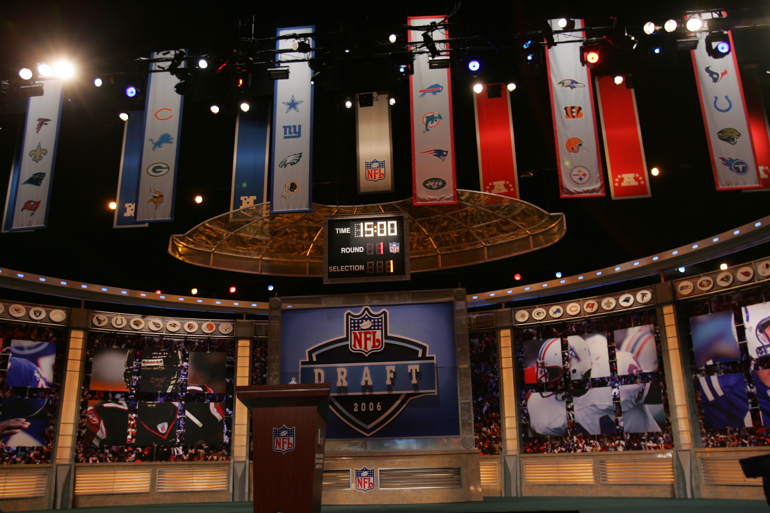 NEW YORK - APRIL 29: The stage is shown at the 2006 NFL Draft on April 29, 2006 at Radio City Music Hall in New York, New York. (Photo by Chris Trotman/Getty Images) NEW YORK - APRIL 29: The stage is shown at the 2006 NFL Draft on April 29, 2006 at Radio City Music Hall in New York, New York. (Photo by Chris Trotman/Getty Images)