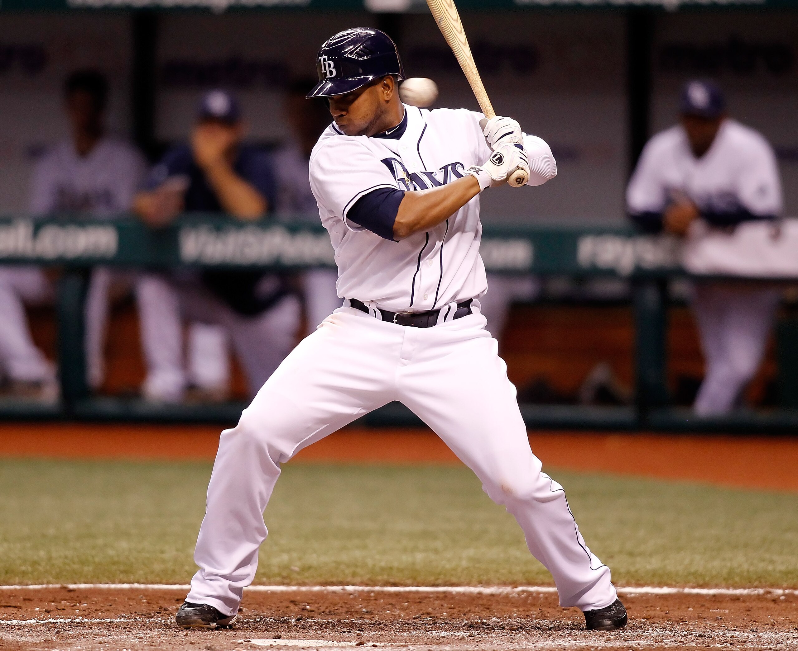 ST. PETERSBURG - JULY 27:  Designated hitter Willy Aybar #16 of the Tampa Bay Rays gets out of the way of a pitch against the Detroit Tigers during the game at Tropicana Field on July 27, 2010 in St. Petersburg, Florida.  (Photo by J. Meric/Getty Images)
