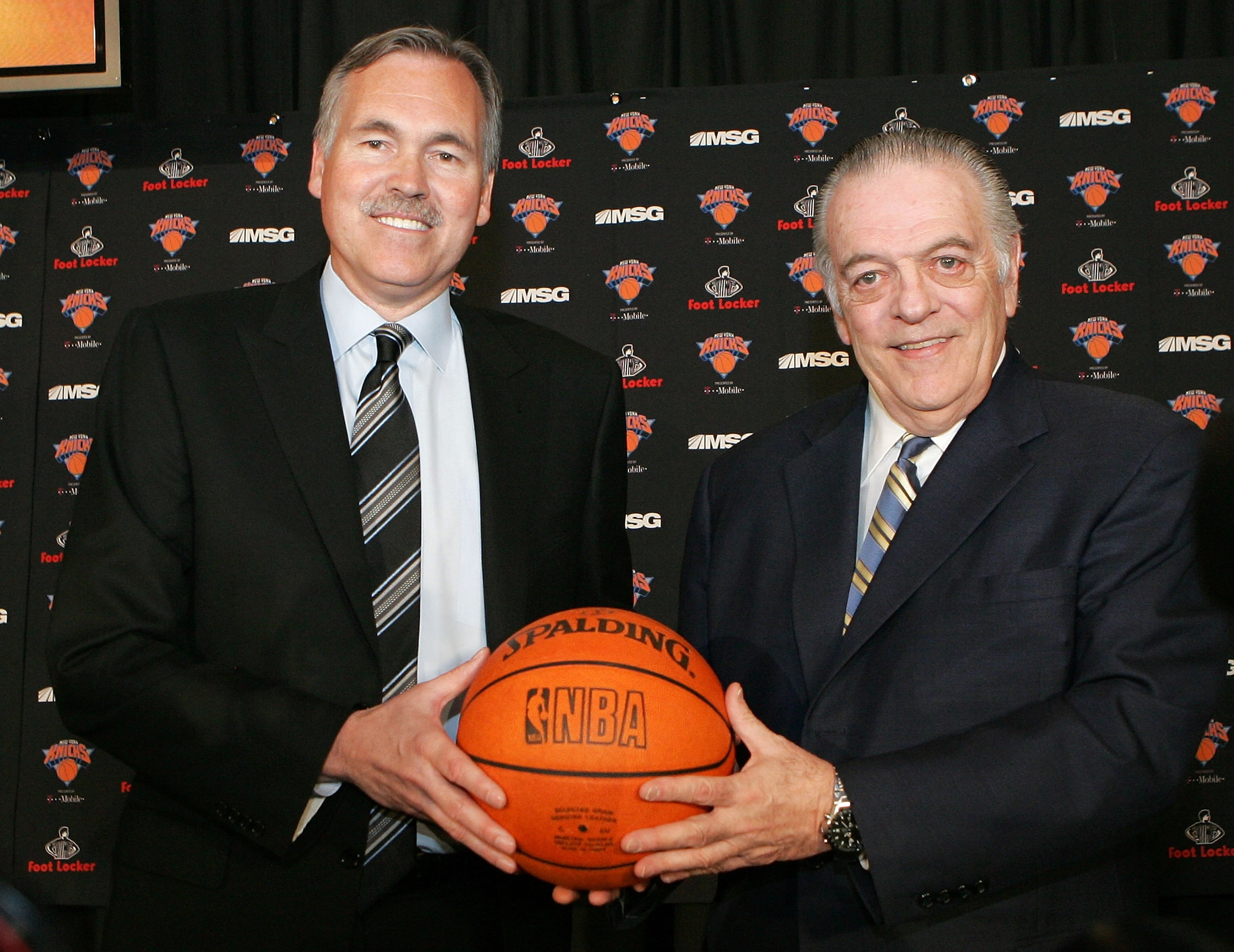 NEW YORK - MAY 13:  New head coach of the New York Knicks Mike D'Antoni (L) and team president Donnie Walsh (R) poses for a photo on May 13, 2008 at Madison Square Garden in New York City. NOTE TO USER: User expressly acknowledges and agrees that, by down