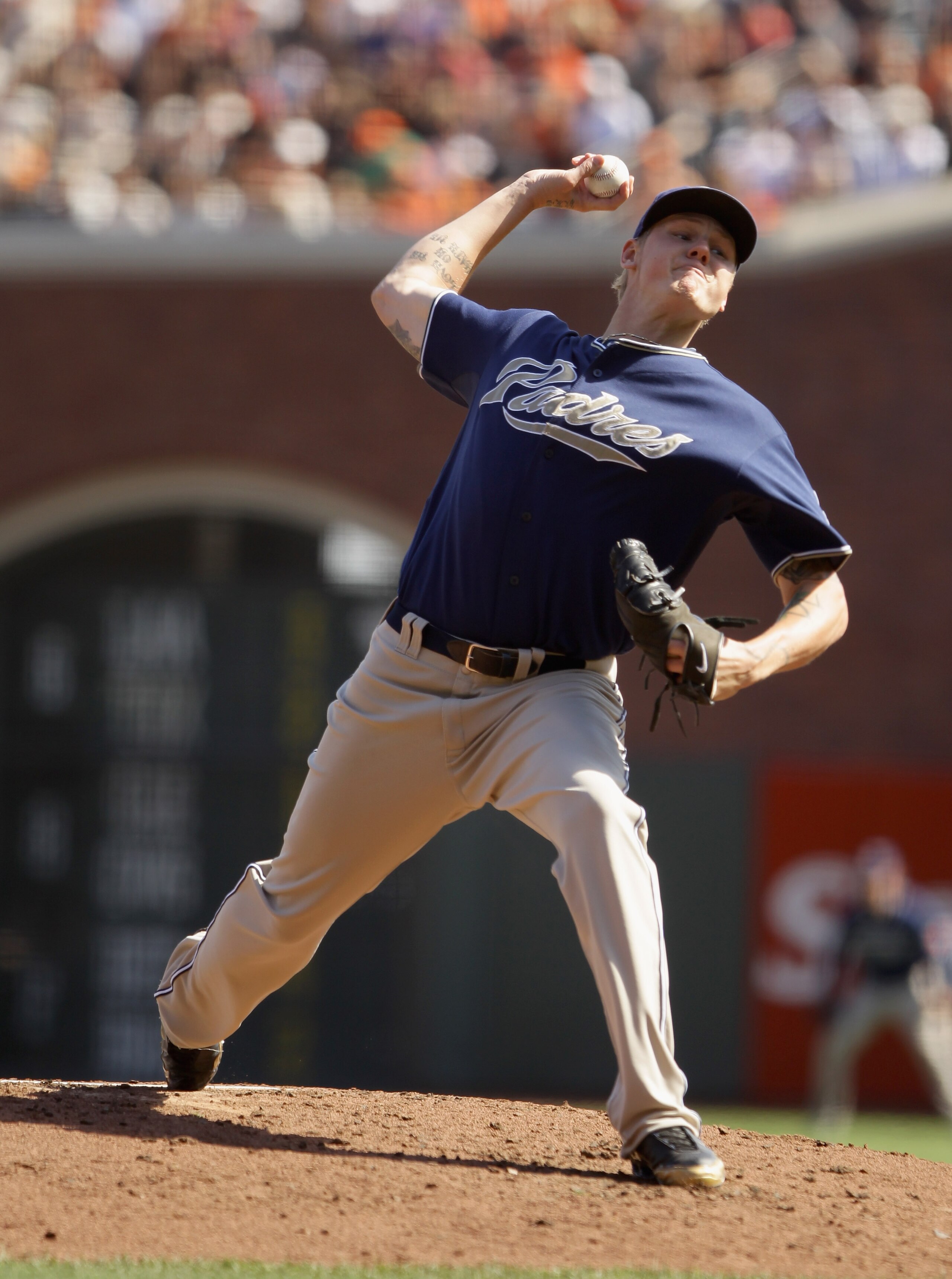 SAN FRANCISCO - OCTOBER 03:  Matt Latos #38 of the San Diego Padres pitches against the San Francisco Giants at AT&T Park on October 3, 2010 in San Francisco, California.  (Photo by Ezra Shaw/Getty Images)