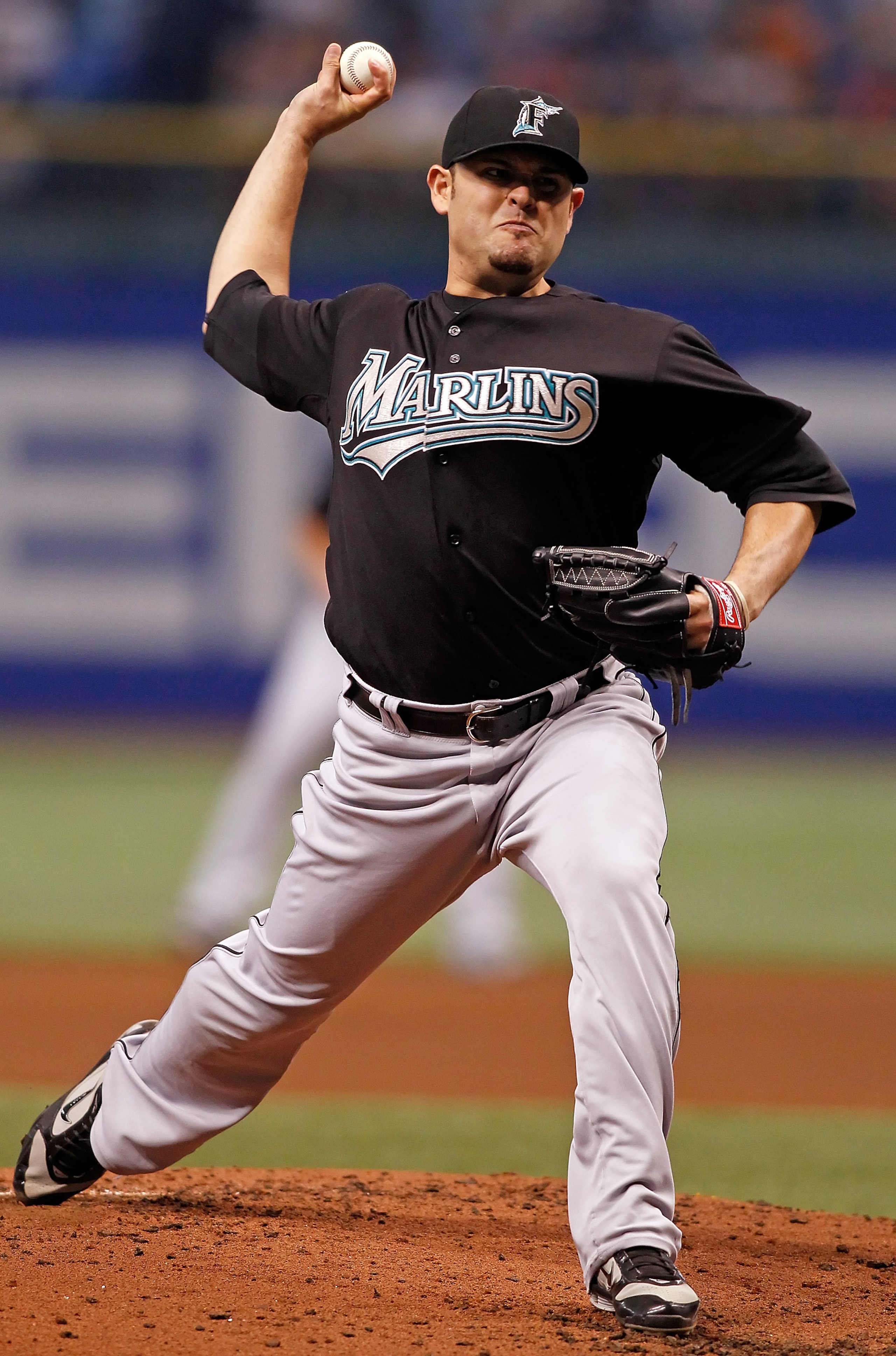 ST PETERSBURG, FL - JUNE 12:  Pitcher Ricky Nolasco #47 of the Florida Marlins pitches against the Tampa Bay Rays during the game at Tropicana Field on June 12, 2010 in St. Petersburg, Florida.  (Photo by J. Meric/Getty Images)