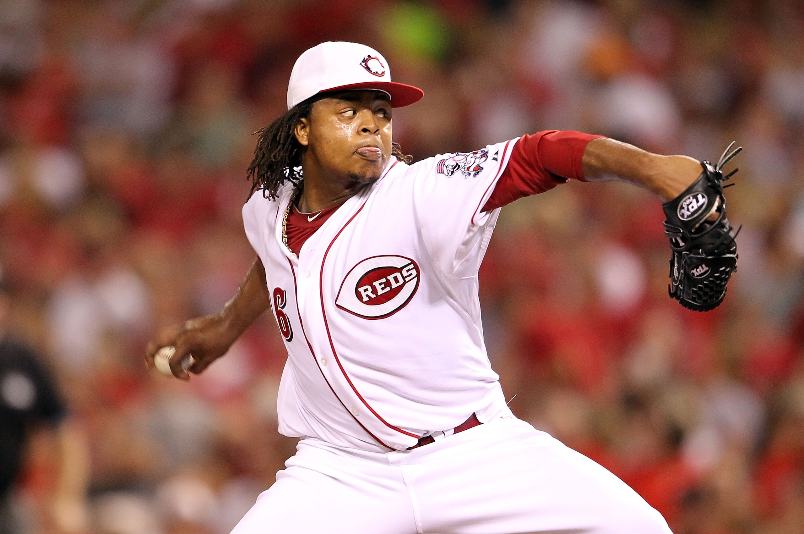 CINCINNATI - SEPTEMBER 11:  Edison Volquez #36 of the Cincinnati Reds throws a pitch during the game against the Pittsburg Pirates at Great American Ball Park on September 11, 2010 in Cincinnati, Ohio.  (Photo by Andy Lyons/Getty Images)
