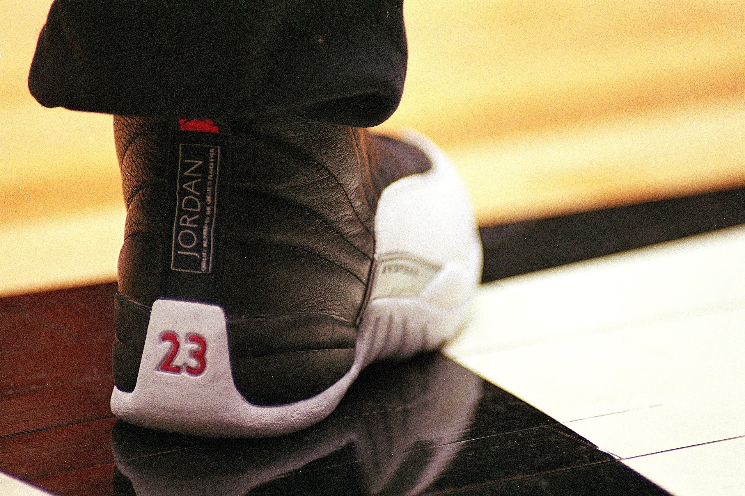 9 Feb 1997: A close-up of Michael Jordan #23 of the Chicago Bulls shoe during the NBA All-Star Practice at the Gund Arena in Cleveland, Ohio.The East defeated the West 132-120 .