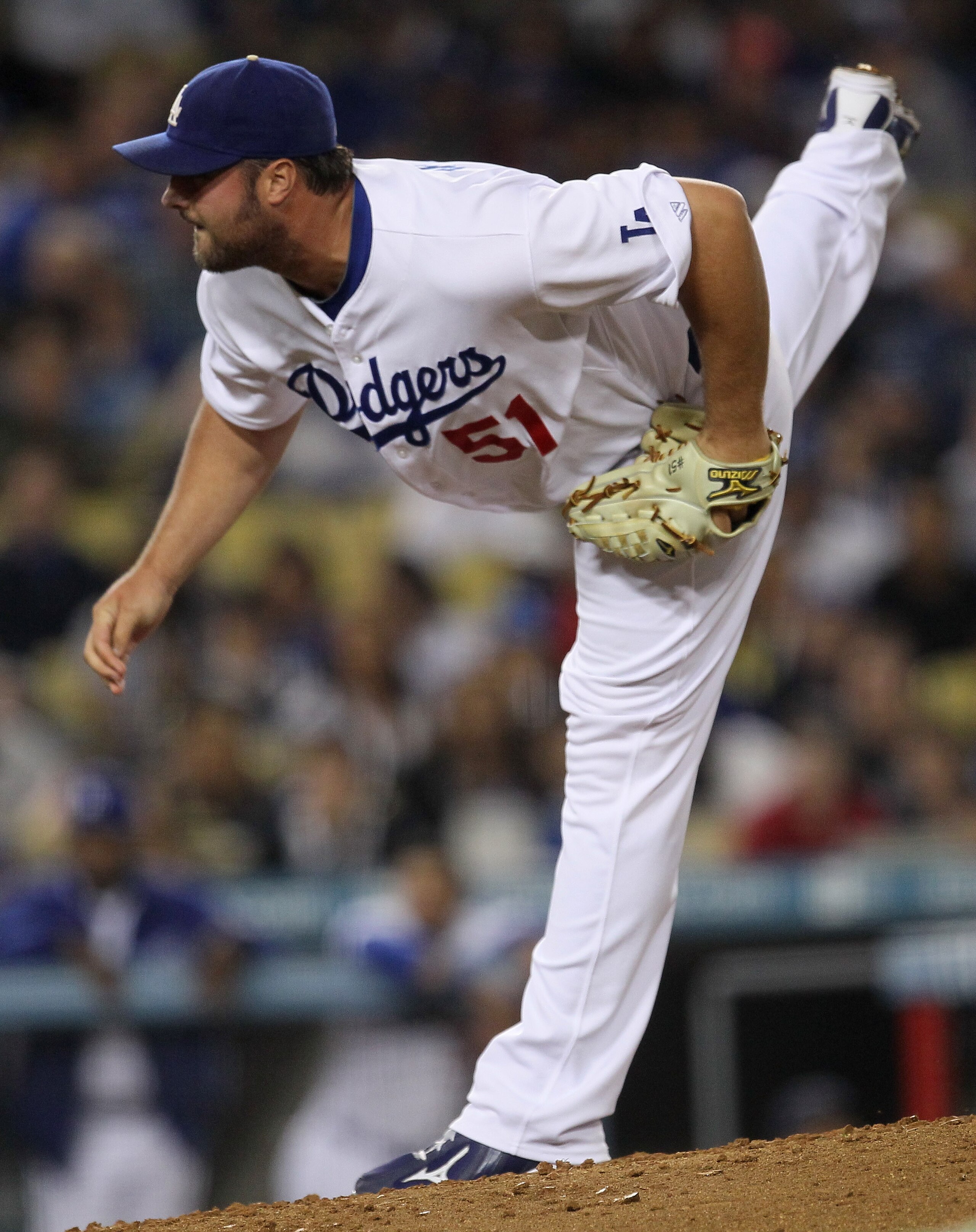 LOS ANGELES, CA - JULY 08:  Closer Jonathan Broxton #51 of the Los Angeles Dodgers throws a pitch in the ninth inning against the Chicago Cubs on July 8, 2010 at Dodger Stadium in Los Angeles, California.  Broxton got the save as the Dodgers won 3-2.  (Ph