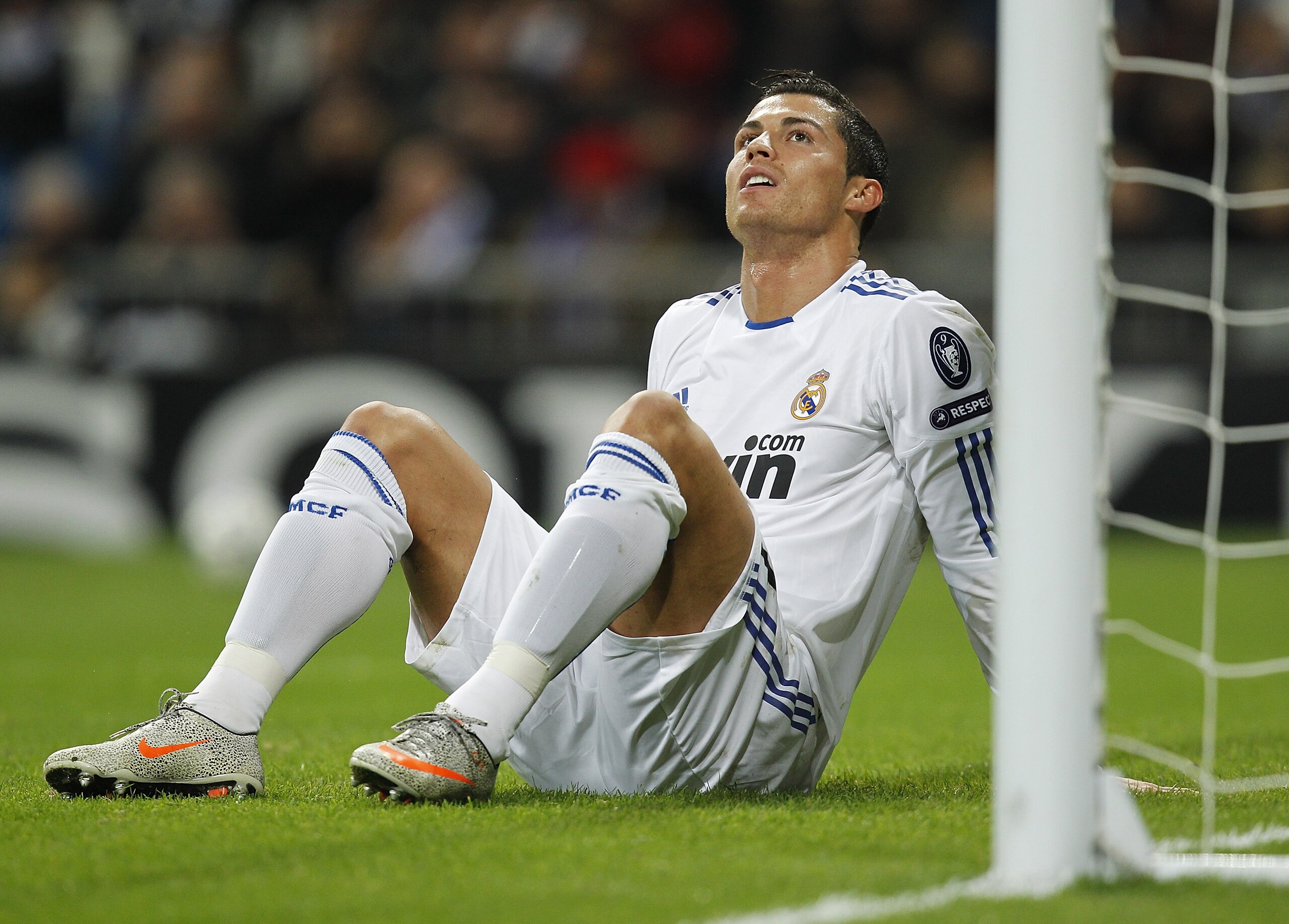 MADRID, SPAIN - DECEMBER 08:  Cristiano Ronaldo of Real Madrid reacts during the Champions League group G match between Real Madrid and AJ Auxerre at Estadio Santiago Bernabeu on December 8, 2010 in Madrid, Spain.  (Photo by Angel Martinez/Getty Images)