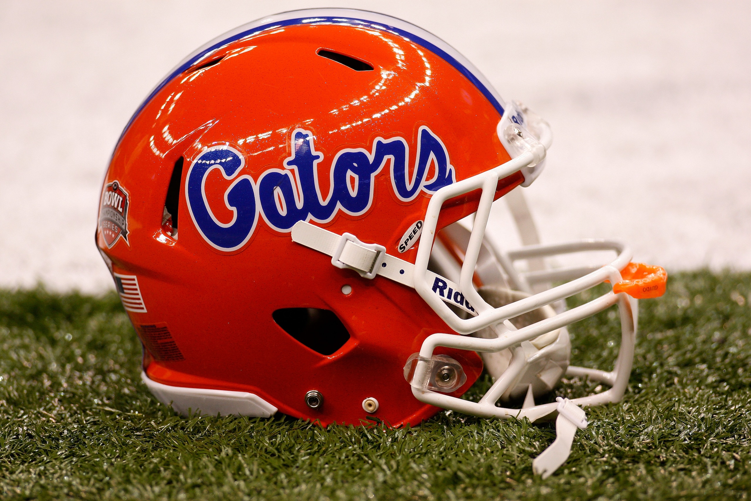 NEW ORLEANS - JANUARY 01:  A detailed picture of a Florida Gators helmet before the Gators take on the Cincinnati Bearcats in the Allstate Sugar Bowl at the Louisana Superdome on January 1, 2010 in New Orleans, Louisiana.  (Photo by Chris Graythen/Getty I