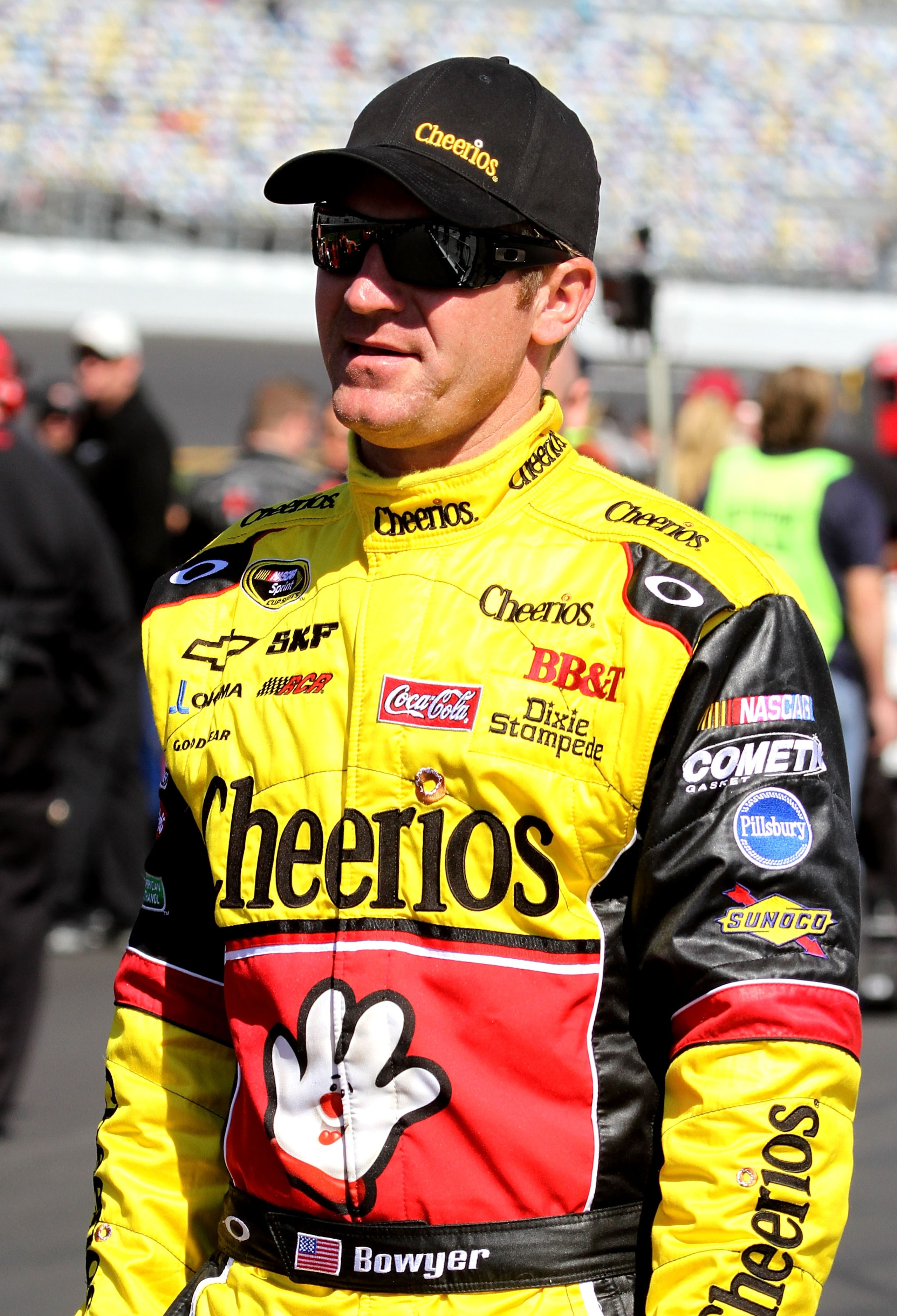 DAYTONA BEACH, FL - FEBRUARY 13:  Clint Bowyer, driver of the #33 Cheerios Chevrolet,  looks on during qualifying for the NASCAR Sprint Cup Series Daytona 500 at Daytona International Speedway on February 13, 2011 in Daytona Beach, Florida.  (Photo by Jer