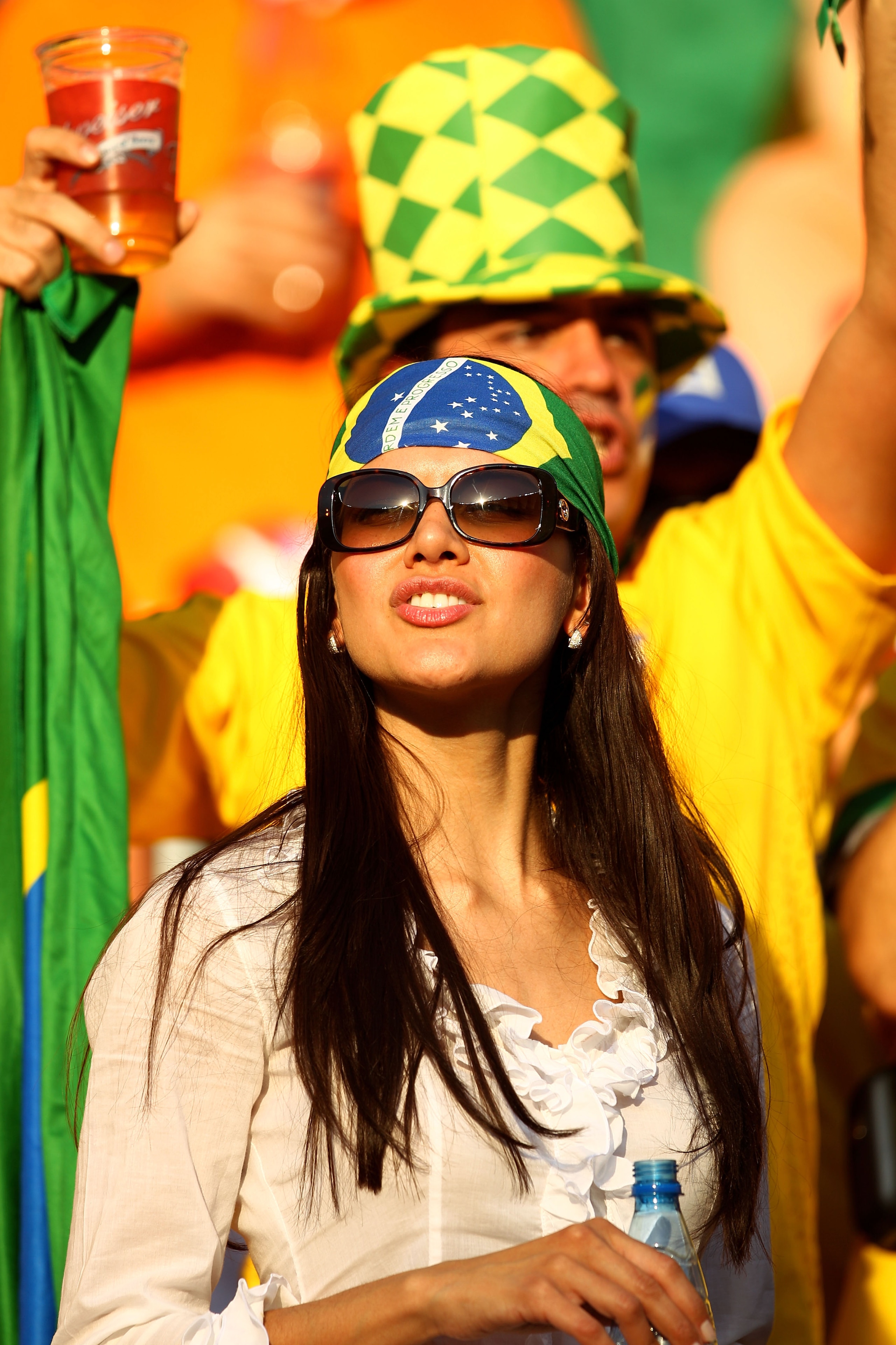 PORT ELIZABETH, SOUTH AFRICA - JULY 02:  A Brazil fan enjoys the atmosphere prior to the 2010 FIFA World Cup South Africa Quarter Final match between Netherlands and Brazil at Nelson Mandela Bay Stadium on July 2, 2010 in Nelson Mandela Bay/Port Elizabeth