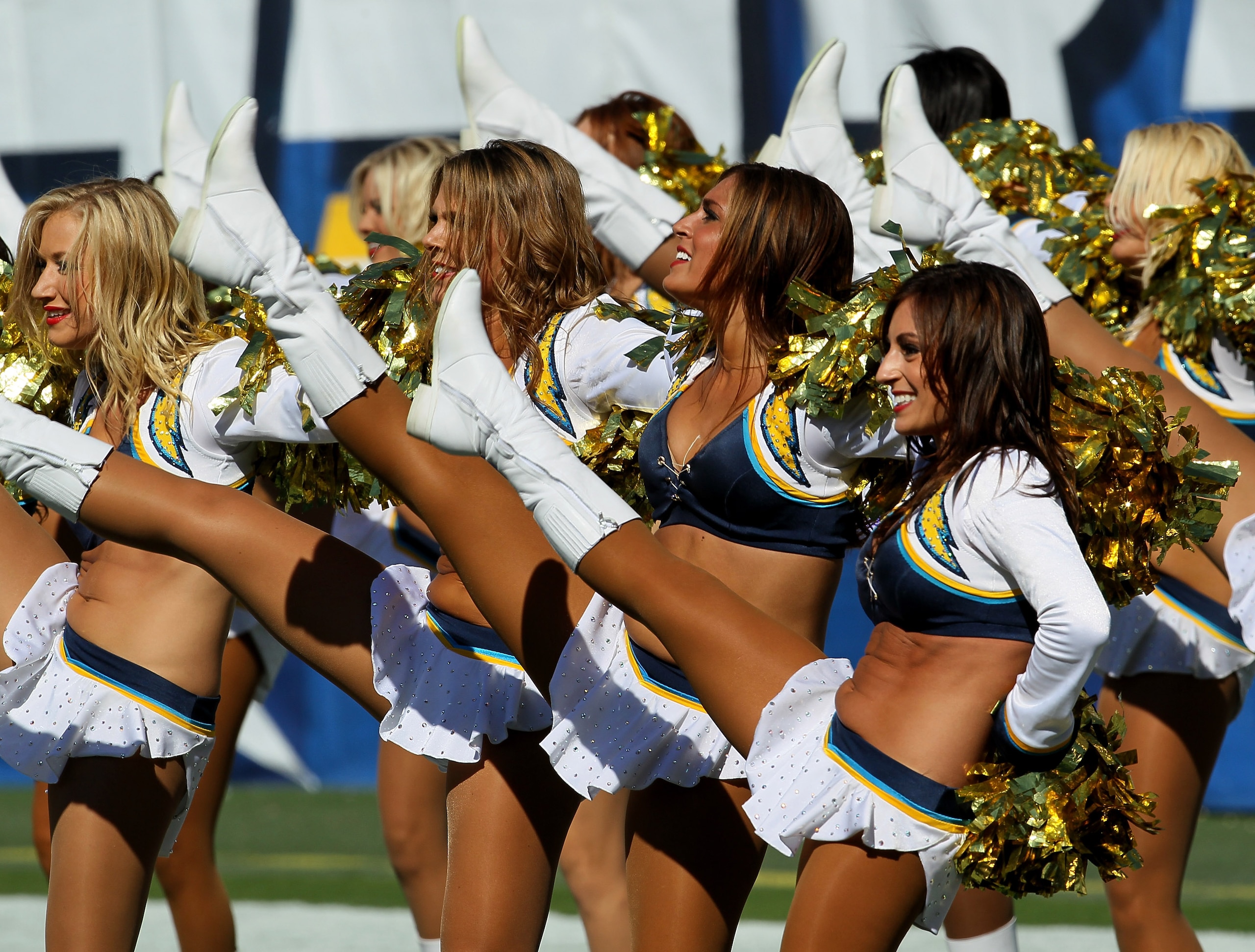 SAN DIEGO - SEPTEMBER 19:  The Charger Girls perform at the game between the Jacksonville Jaguars and the San Diego Chargers at Qualcomm Stadium on September 19, 2010 in San Diego, California.  (Photo by Stephen Dunn/Getty Images)