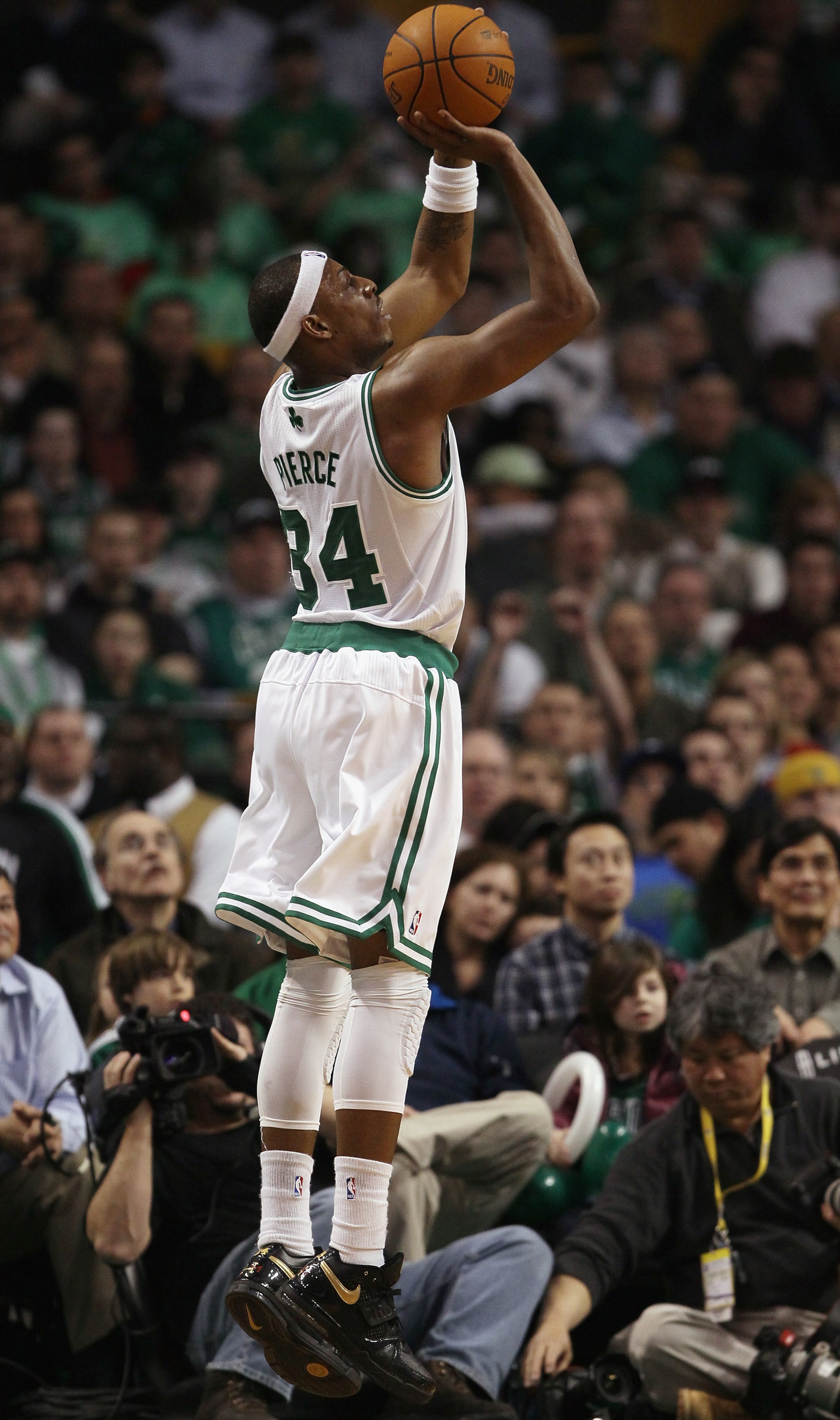 BOSTON, MA - JANUARY 25:  Paul Pierce #34 of the Boston Celtics takes a shot in the first quarter against the Cleveland Cavaliers on January 25, 2011 at the TD Garden in Boston, Massachusetts.   NOTE TO USER: User expressly acknowledges and agrees that, b