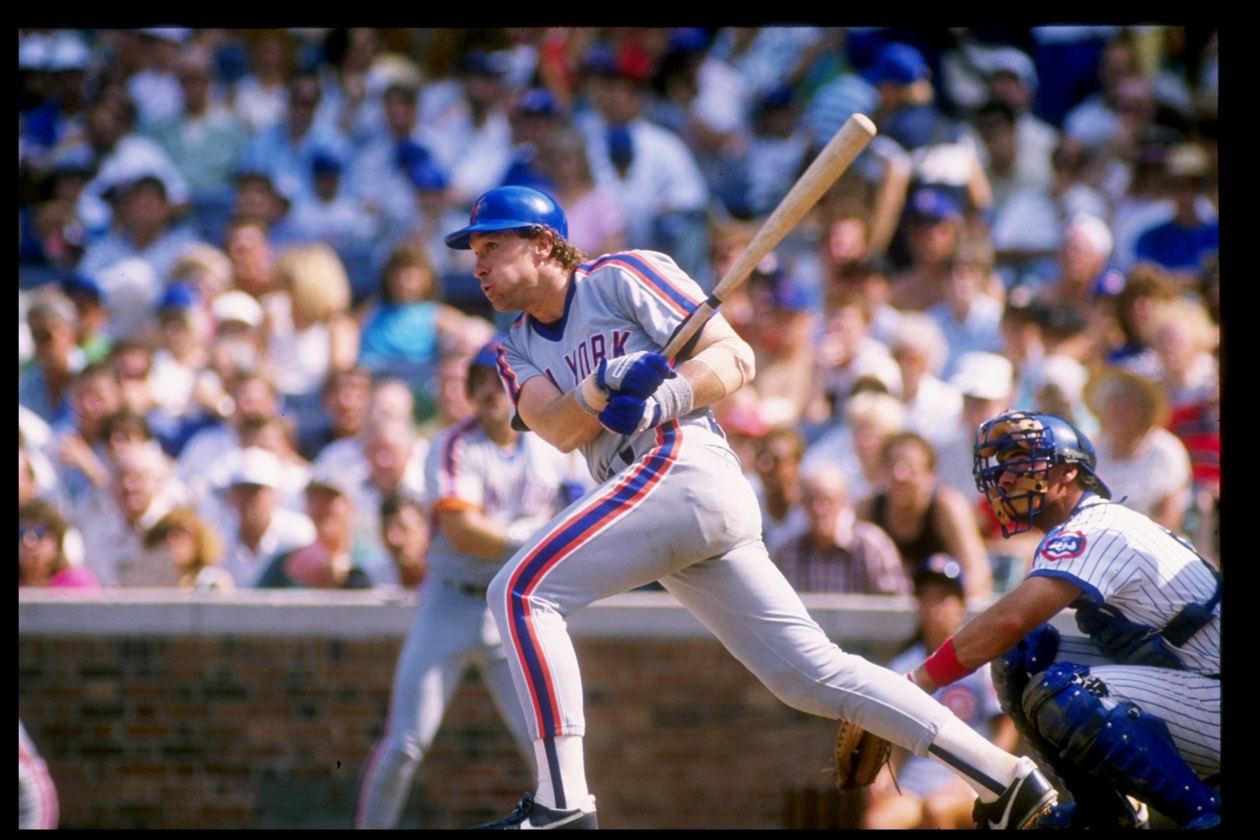 Catcher Gary Carter of the New York Mets in action during a game at Shea Stadium in Flushing, New York.