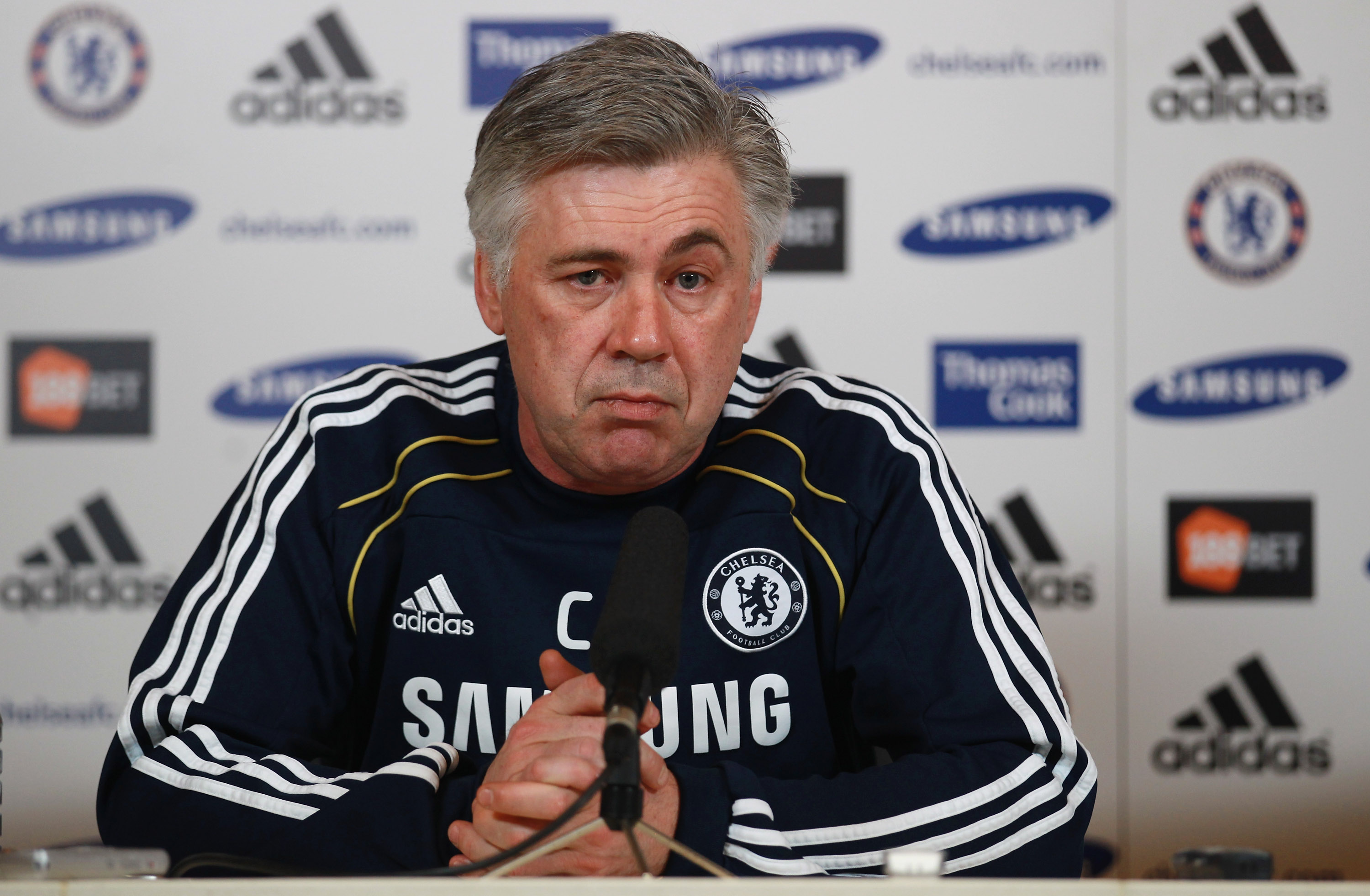 COBHAM, ENGLAND - FEBRUARY 11:  Chelsea manager Carlo Ancelotti address a press conference at the Cobham training ground on February 11, 2011 in Cobham, England.  (Photo by Warren Little/Getty Images)