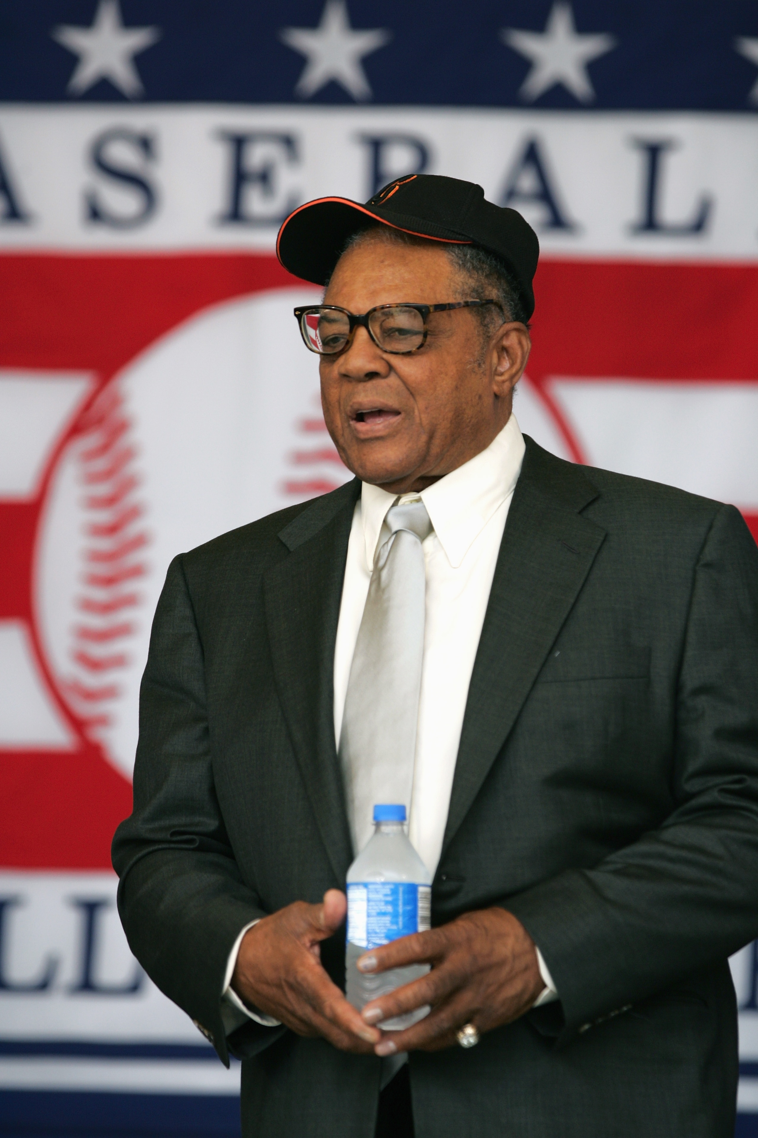 COOPERSTOWN, NY - JULY 31: Hall of Famer Willie Mays attends the Baseball Hall of Fame Induction ceremony on July 31, 2005 at the Clark Sports Complex in Cooperstown, New York.  (Photo by Ezra Shaw/Getty Images)