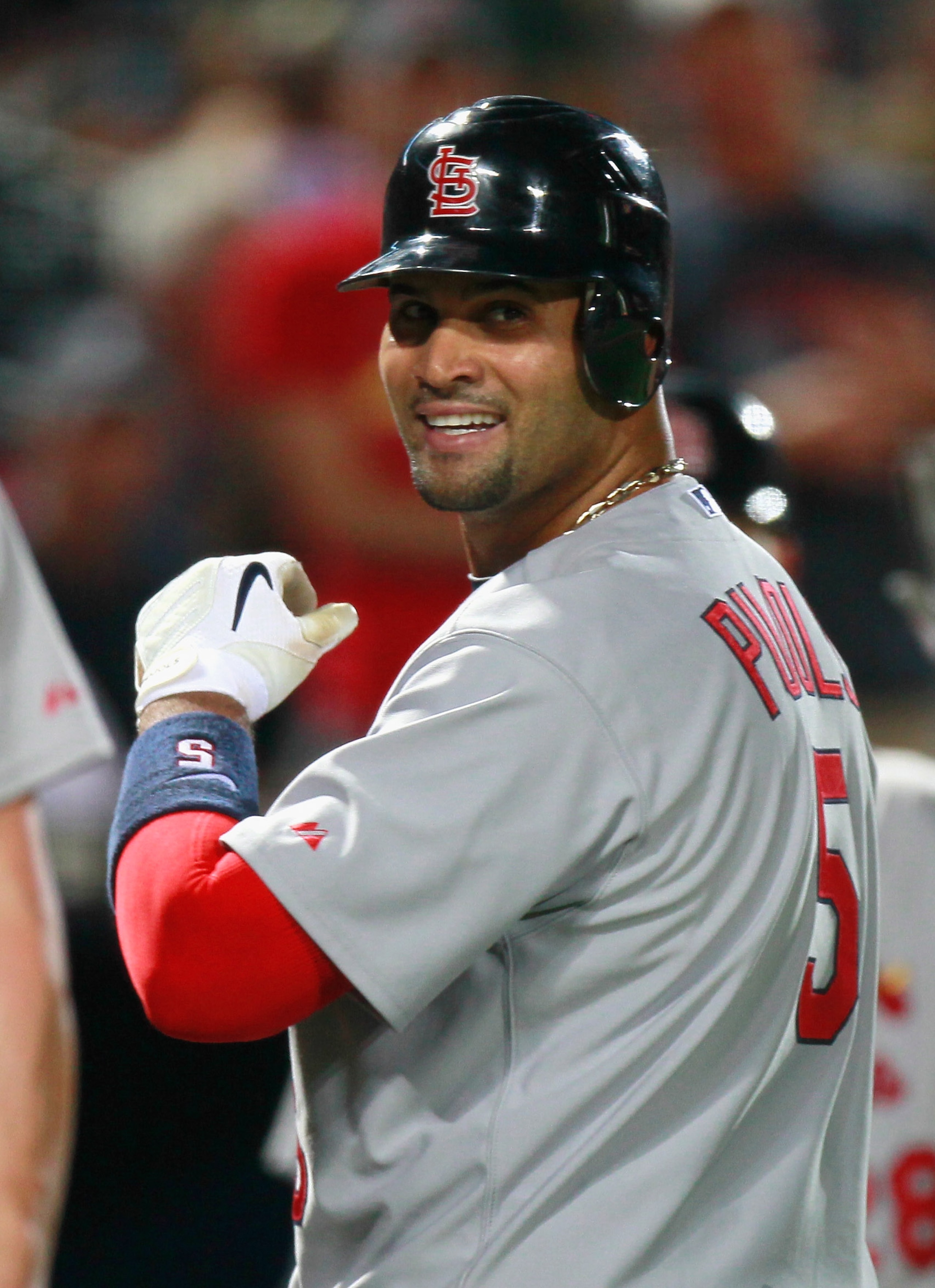 ATLANTA - SEPTEMBER 09:  Albert Pujols #5 of the St. Louis Cardinals against the Atlanta Braves at Turner Field on September 9, 2010 in Atlanta, Georgia.  (Photo by Kevin C. Cox/Getty Images)