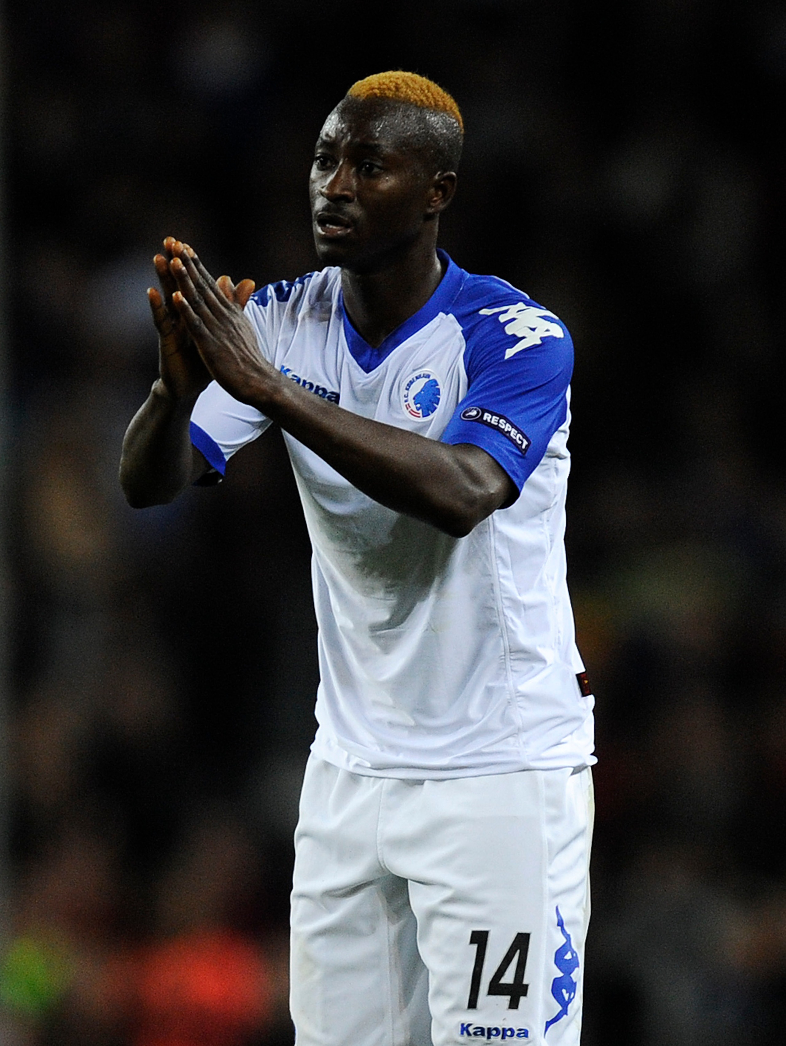 BARCELONA, SPAIN - OCTOBER 20:  Dame N'Doye of FC Copenhagen reacts during the UEFA Champions League group D match between Barcelona and FC Copenhagen at the Camp nou stadium on October 20, 2010 in Barcelona, Spain. Barcelona won the match 2-0. (Photo by