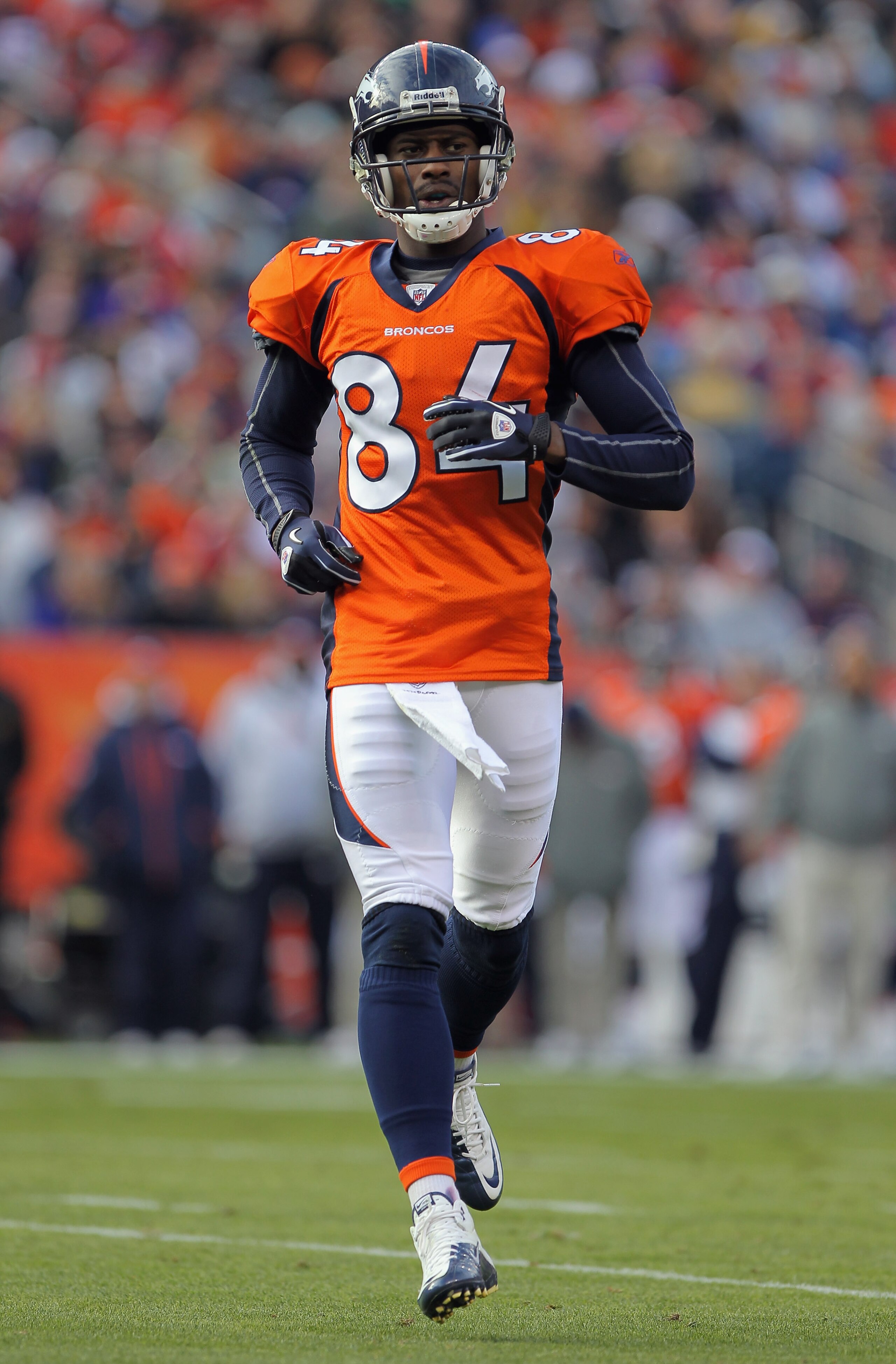DENVER - NOVEMBER 14:  Wide receiver Brandon Lloyd #84 of the Denver Broncos heads to the line of scrimmage against the Kansas City Chiefs at INVESCO Field at Mile High on November 14, 2010 in Denver, Colorado. The Broncos defeated the Chiefs 49-29.  (Pho