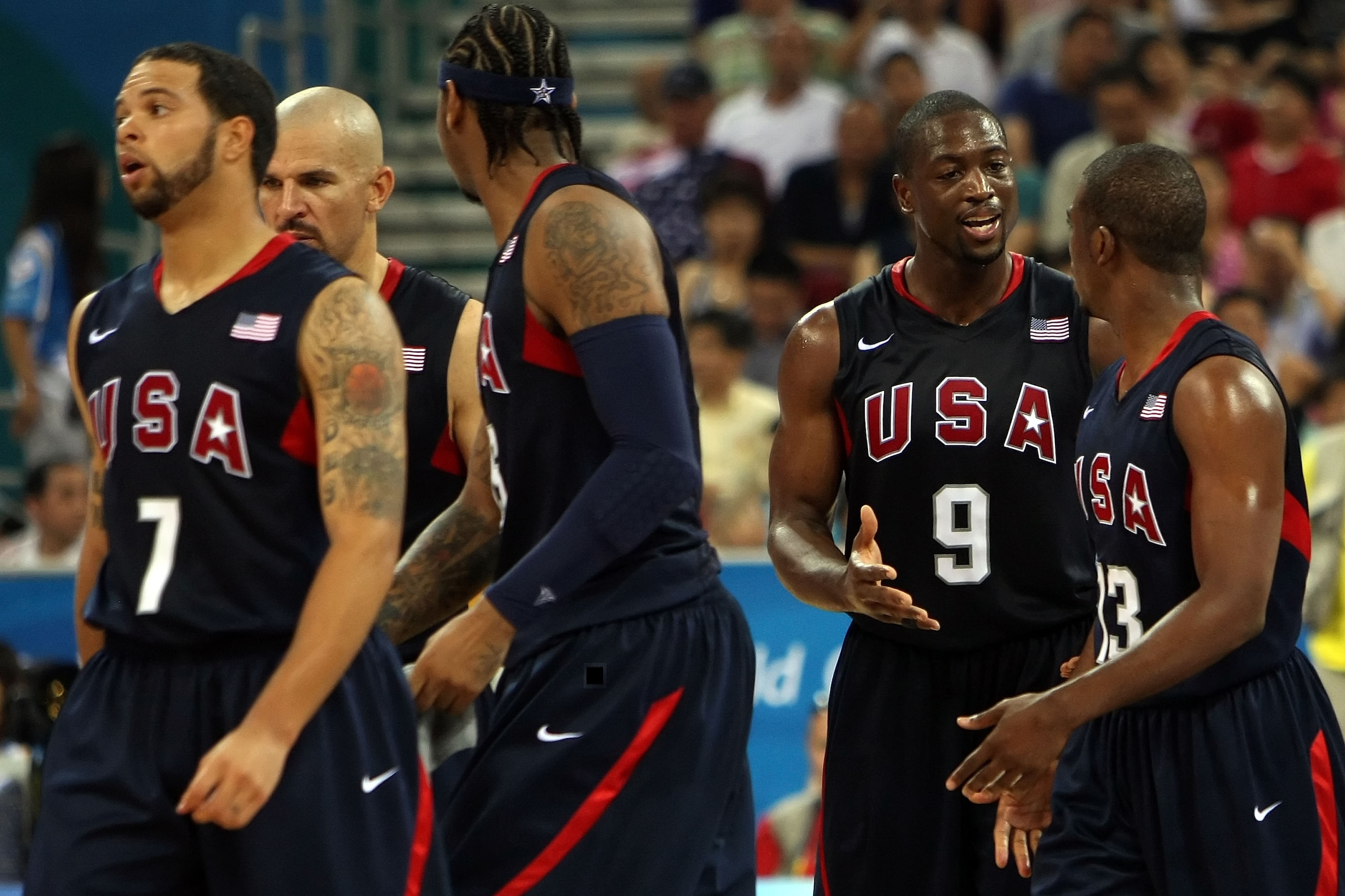 BEIJING - AUGUST 24: Deron Williams #7, Jason Kidd #5, Carmelo Anthony #15, Dwyane Wade #9 and Chris Paul #13 of the United States walk across the court during the gold medal game against Spain during Day 16 of the Beijing 2008 Olympic Games at the Beiji BEIJING - AUGUST 24: Deron Williams #7, Jason Kidd #5, Carmelo Anthony #15, Dwyane Wade #9 and Chris Paul #13 of the United States walk across the court during the gold medal game against Spain during Day 16 of the Beijing 2008 Olympic Games at the Beiji