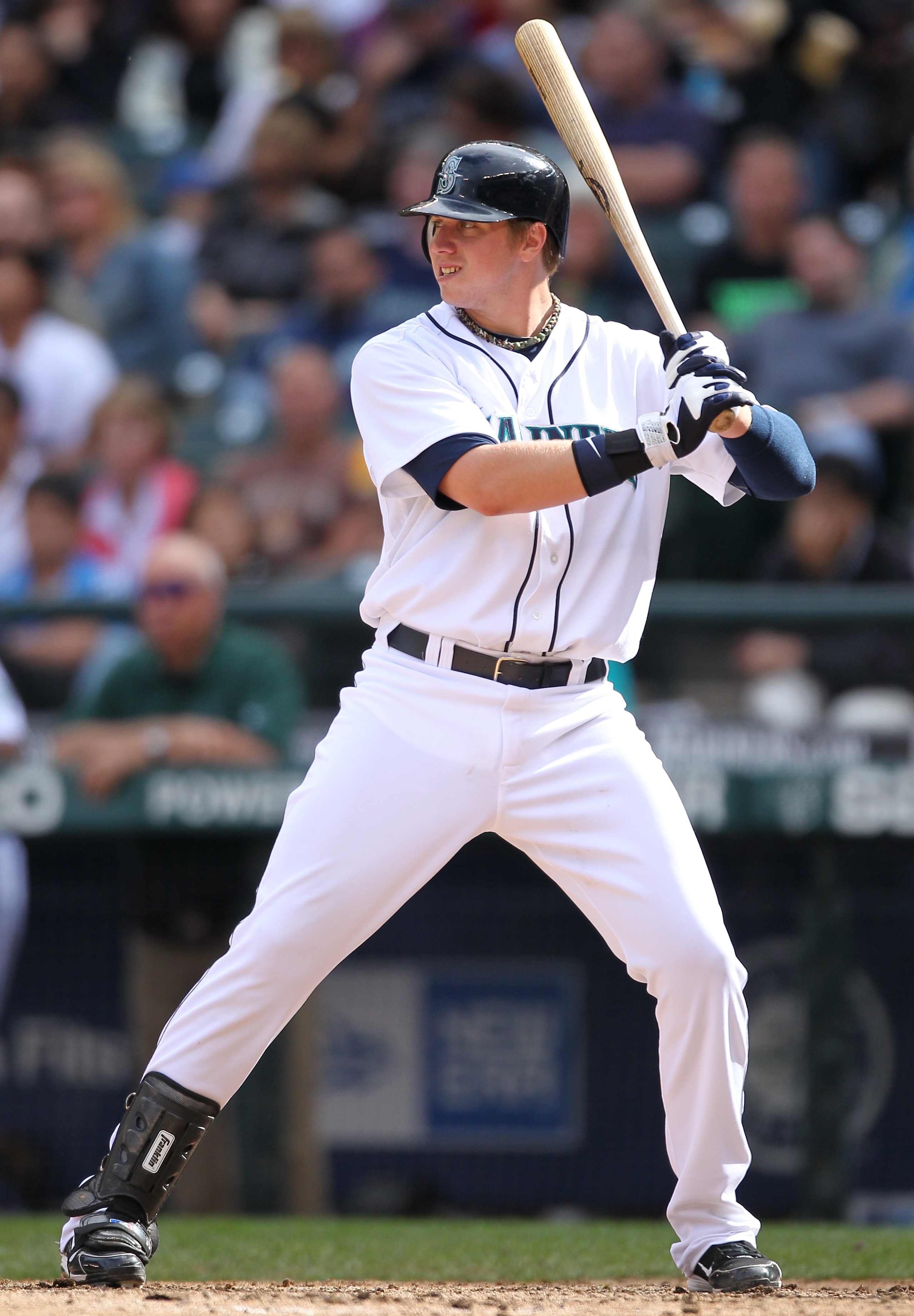 SEATTLE - SEPTEMBER 19:  Justin Smoak #17 of the Seattle Mariners bats against the Texas Rangers at Safeco Field on September 19, 2010 in Seattle, Washington. (Photo by Otto Greule Jr/Getty Images)