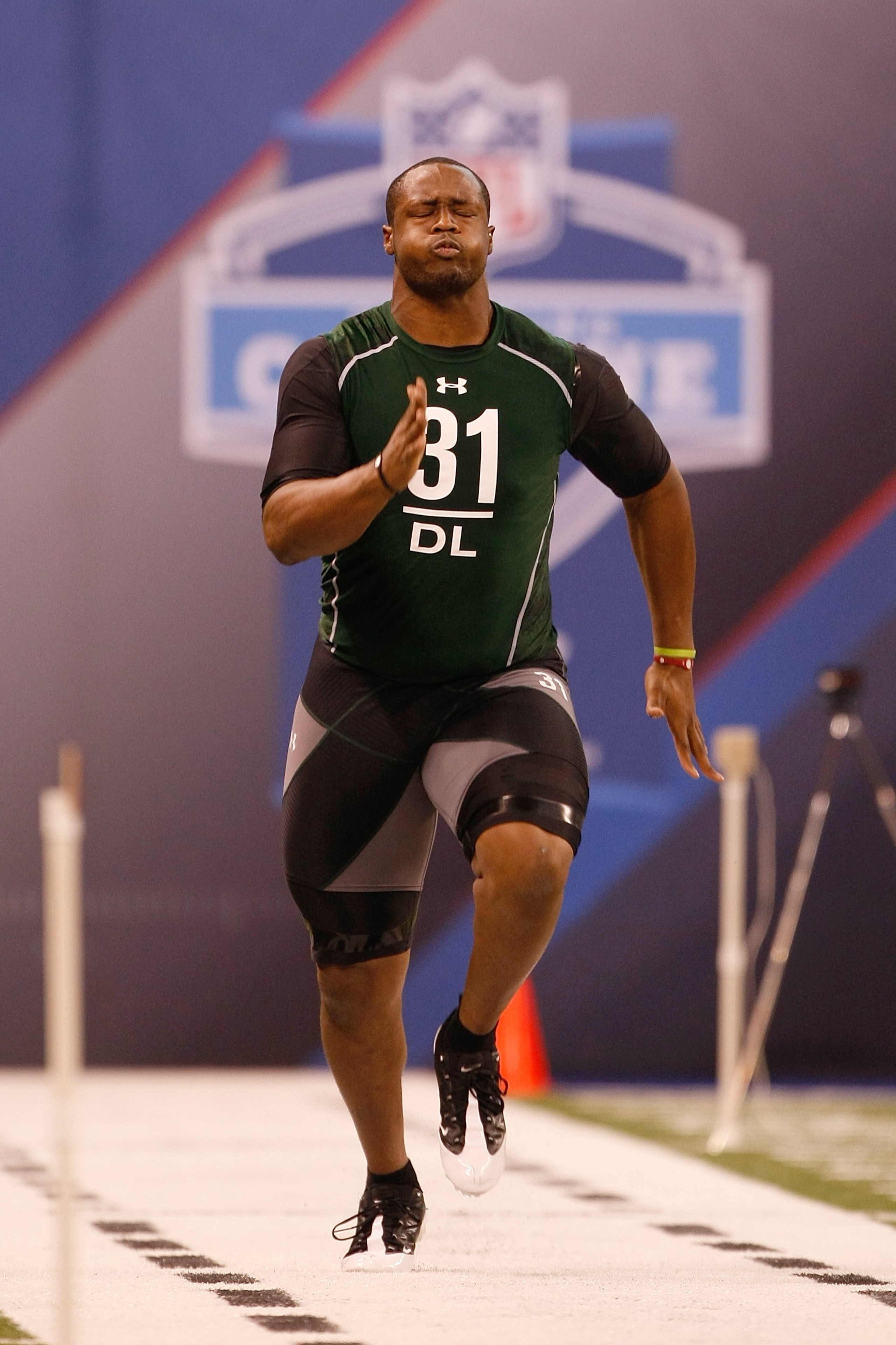 INDIANAPOLIS, IN - MARCH 1: Defensive lineman Gerald McCoy of Oklahoma runs the 40 yard dash during the NFL Scouting Combine presented by Under Armour at Lucas Oil Stadium on March 1, 2010 in Indianapolis, Indiana. (Photo by Scott Boehm/Getty Images)