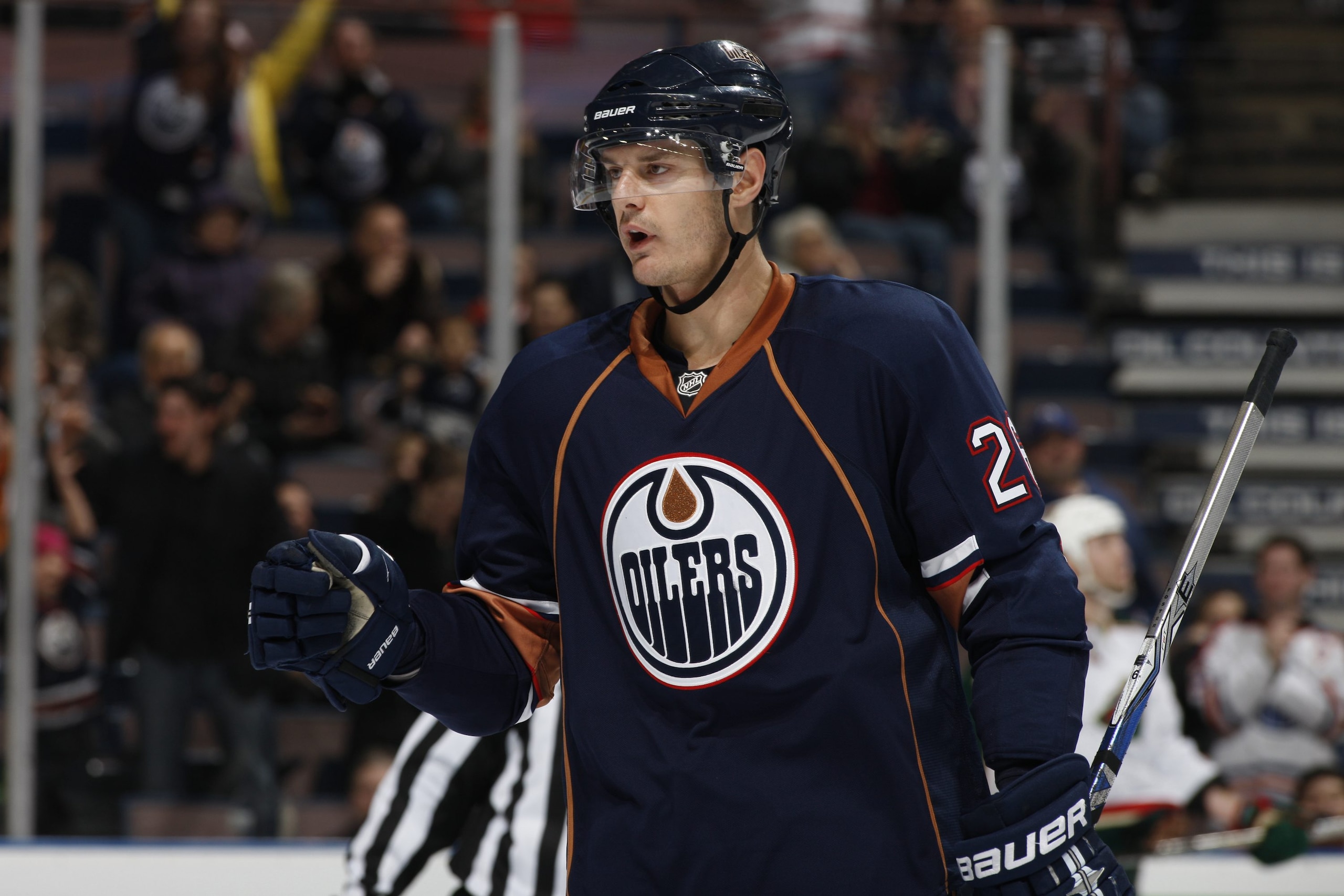 EDMONTON, CANADA - JANUARY 18: Kurtis Foster #26 of the Edmonton Oilers during the game against the Minnesota Wild on January 18, 2011 at Rexall Place in Edmonton, Alberta, Canada. (Photo by Dale MacMillan/Getty Images) EDMONTON, CANADA - JANUARY 18: Kurtis Foster #26 of the Edmonton Oilers during the game against the Minnesota Wild on January 18, 2011 at Rexall Place in Edmonton, Alberta, Canada. (Photo by Dale MacMillan/Getty Images)