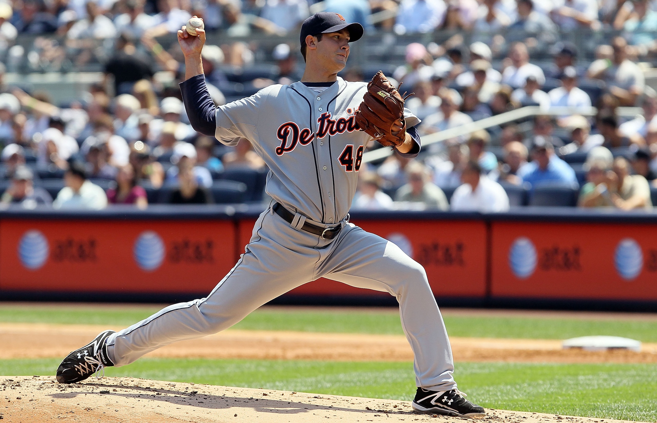 NEW YORK - AUGUST 19:  Rick Porcello #48 of the Detroit Tigers delivers a pitch against the New York Yankees on August 19, 2010 at Yankee Stadium in the Bronx borough of New York City.  (Photo by Jim McIsaac/Getty Images)