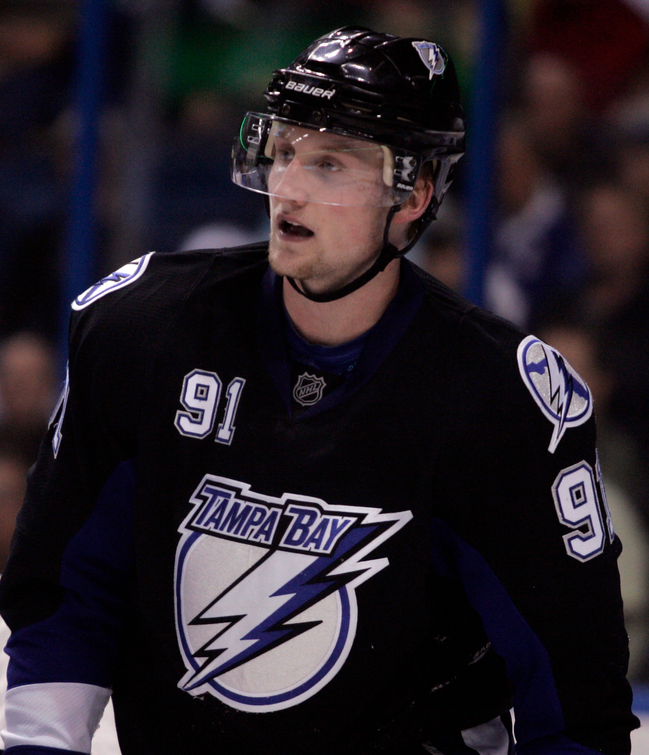 TAMPA, FL - JANUARY 25: Steven Stamkos #91 of the Tampa Bay Lightning during the game against the Toronto Maple Leafs at St. Pete Times Forum on January 25, 2011 in Tampa, Florida. The Lightning defeated the Leafs 2-0. (Photo by Justin K. Aller/Getty Imag