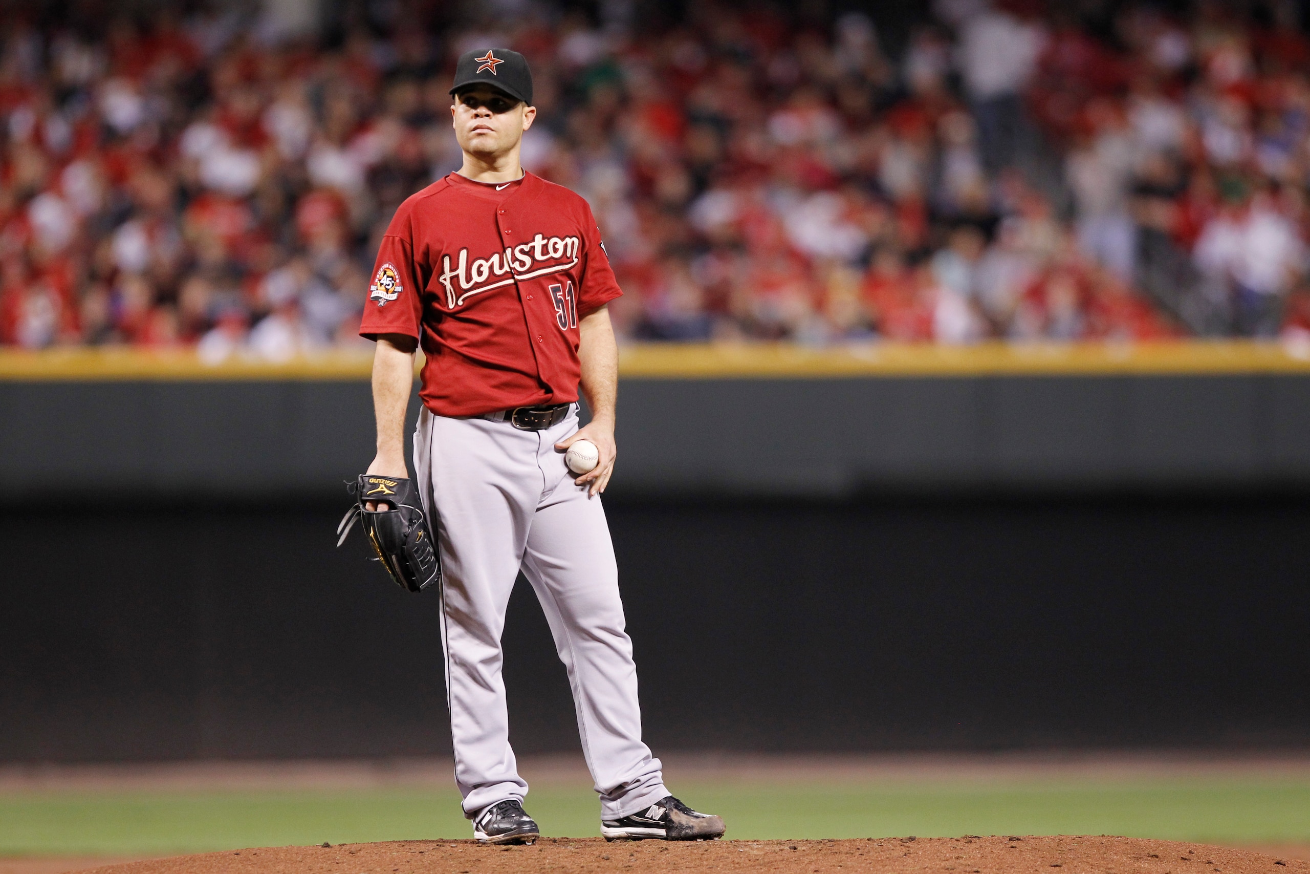 CINCINNATI, OH - SEPTEMBER 28: Wandy Rodriguez #51 of the Houston Astros looks on against the Cincinnati Reds at Great American Ball Park on September 28, 2010 in Cincinnati, Ohio. The Reds won 3-2 to clinch the NL Central Division title. (Photo by Joe Ro