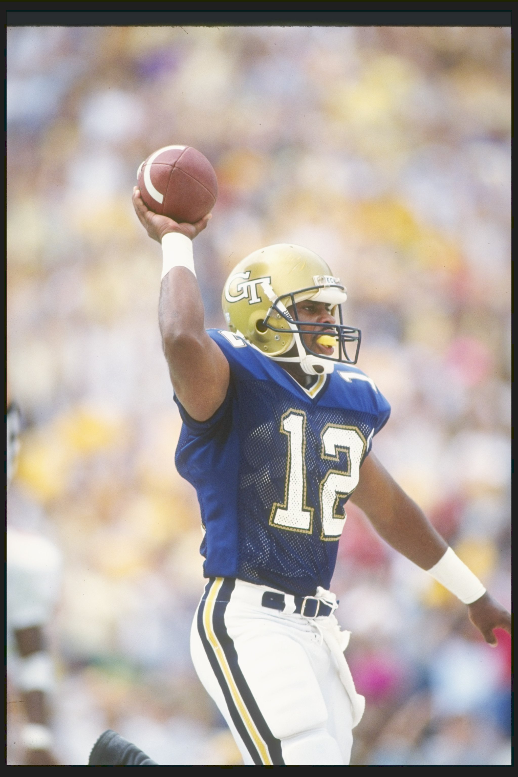 13 Oct 1990:  Split end Emmett Merchant of the Georgia Tech Yellow Jackets celebrates during a game against the Clemson Tigers at Dodd Stadium in Atlanta, Georgia.  Georgia Tech won the game 21-19. Mandatory Credit: Mike Powell  /Allsport