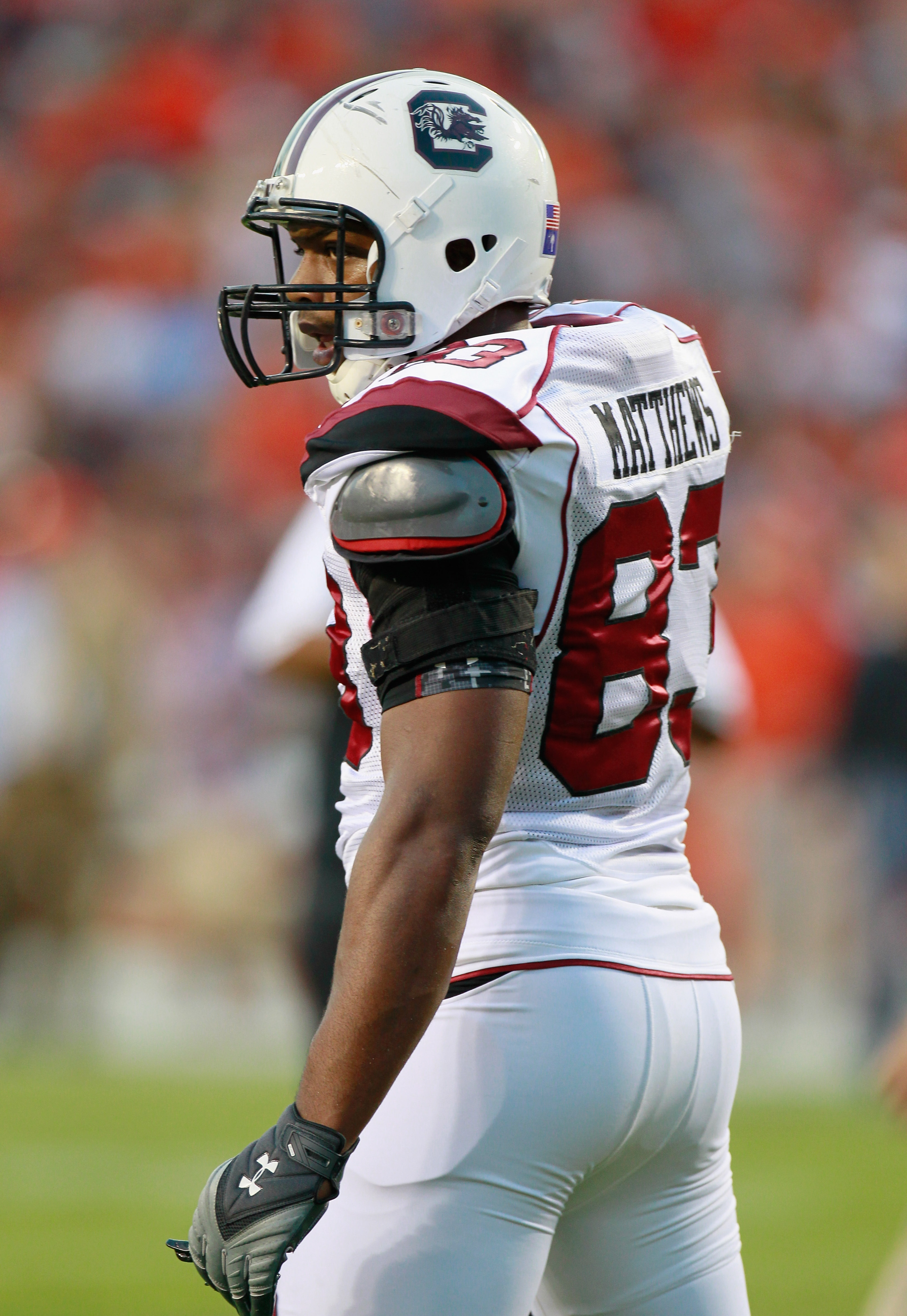 AUBURN, AL - SEPTEMBER 25:  Cliff Matthews #83 of the South Carolina Gamecocks against the Auburn Tigers at Jordan-Hare Stadium on September 25, 2010 in Auburn, Alabama.  (Photo by Kevin C. Cox/Getty Images)