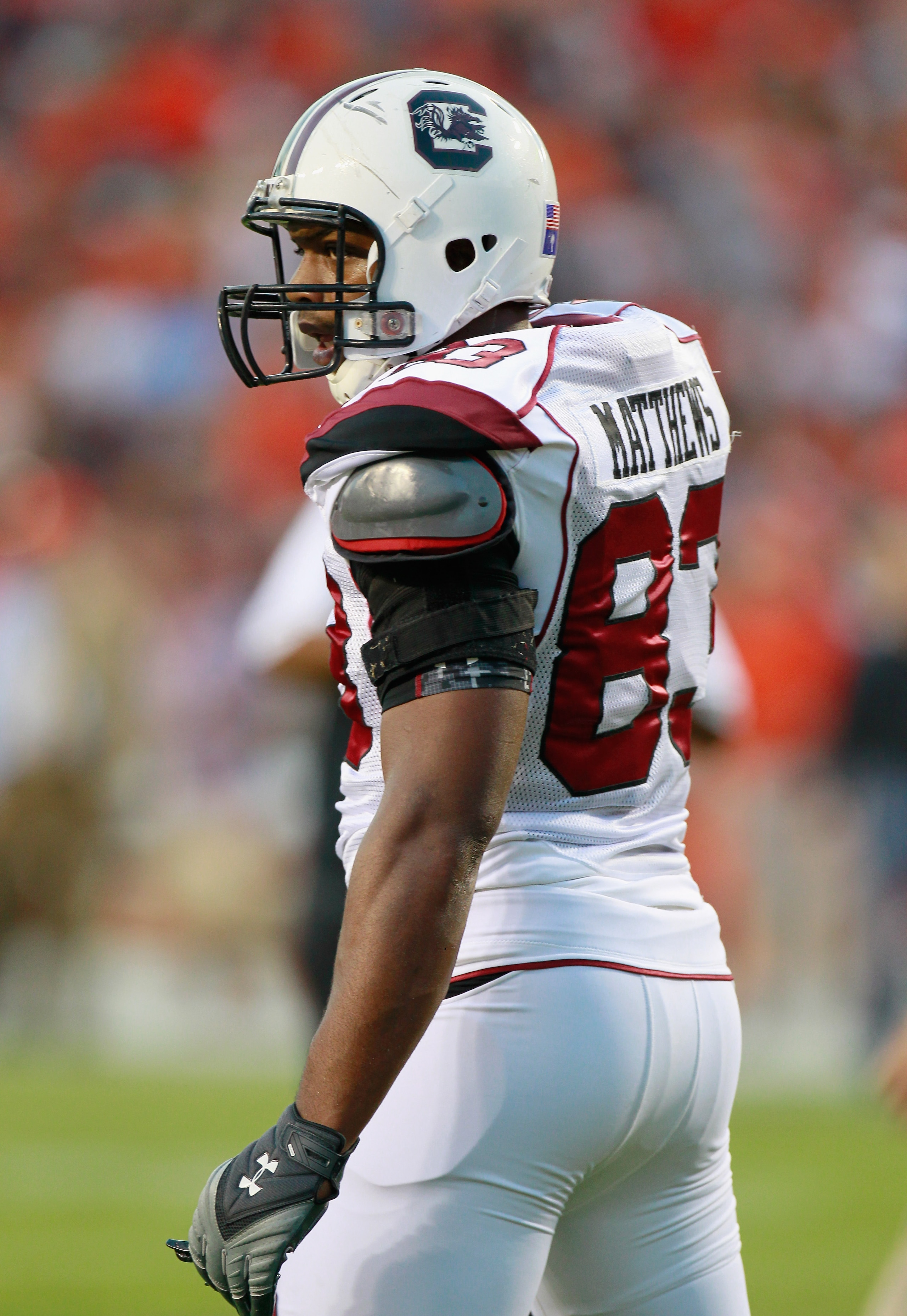 AUBURN, AL - SEPTEMBER 25:  Cliff Matthews #83 of the South Carolina Gamecocks against the Auburn Tigers at Jordan-Hare Stadium on September 25, 2010 in Auburn, Alabama.  (Photo by Kevin C. Cox/Getty Images)