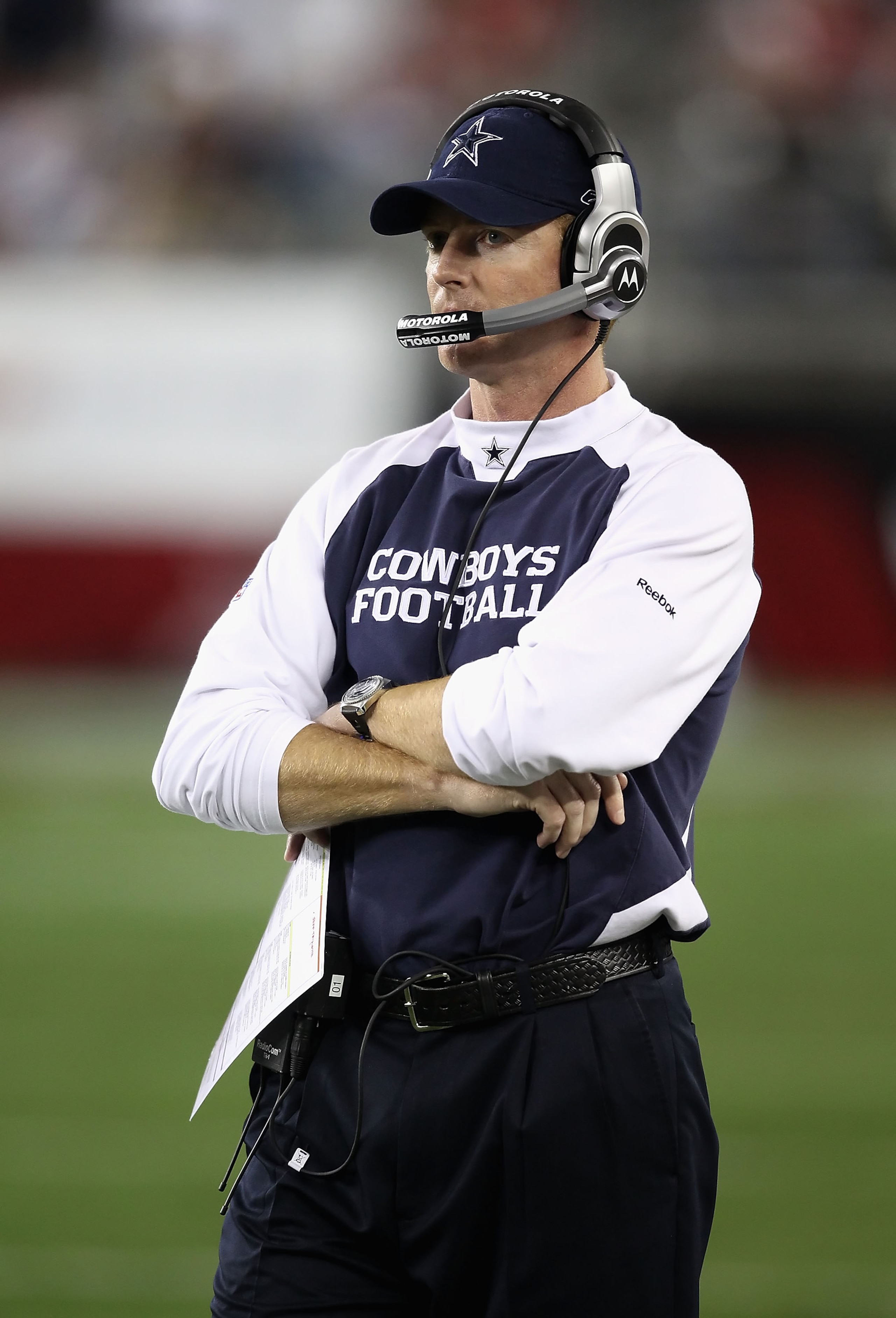 GLENDALE, AZ - DECEMBER 25:  Head coach Jason Garrett of the Dallas Cowboys watches from the sidelines during the NFL game against the Arizona Cardinals at the University of Phoenix Stadium on December 25, 2010 in Glendale, Arizona. The Cardinals defeated