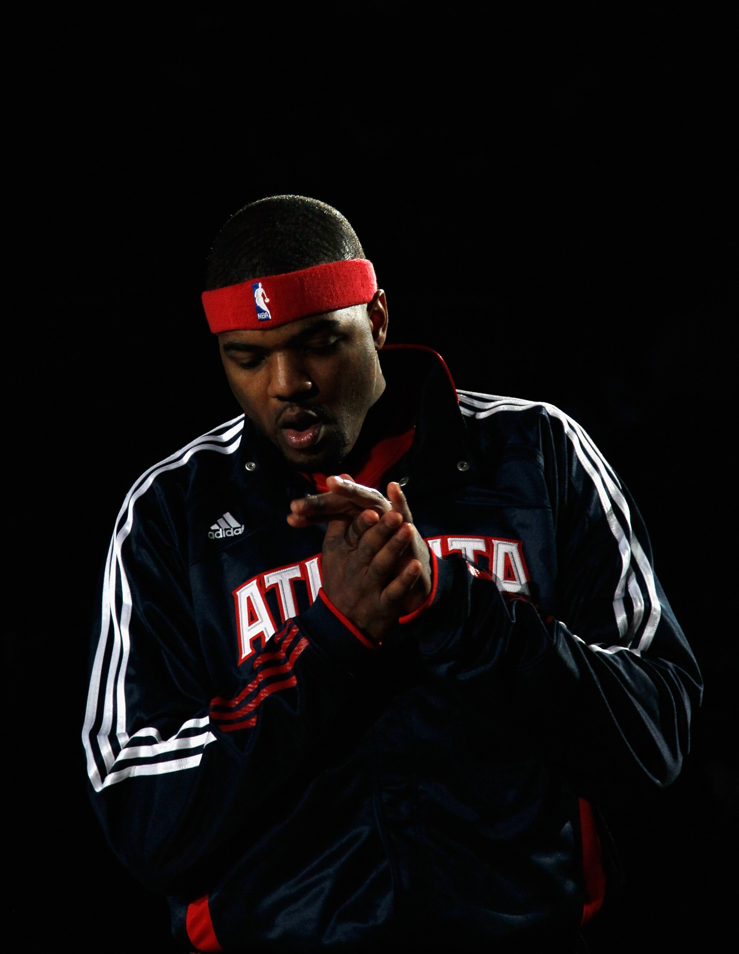 ATLANTA, GA - DECEMBER 11:  Josh Smith #5 of the Atlanta Hawks stands during player introductions before facing the Indiana Pacers at Philips Arena on December 11, 2010 in Atlanta, Georgia.  NOTE TO USER: User expressly acknowledges and agrees that, by do