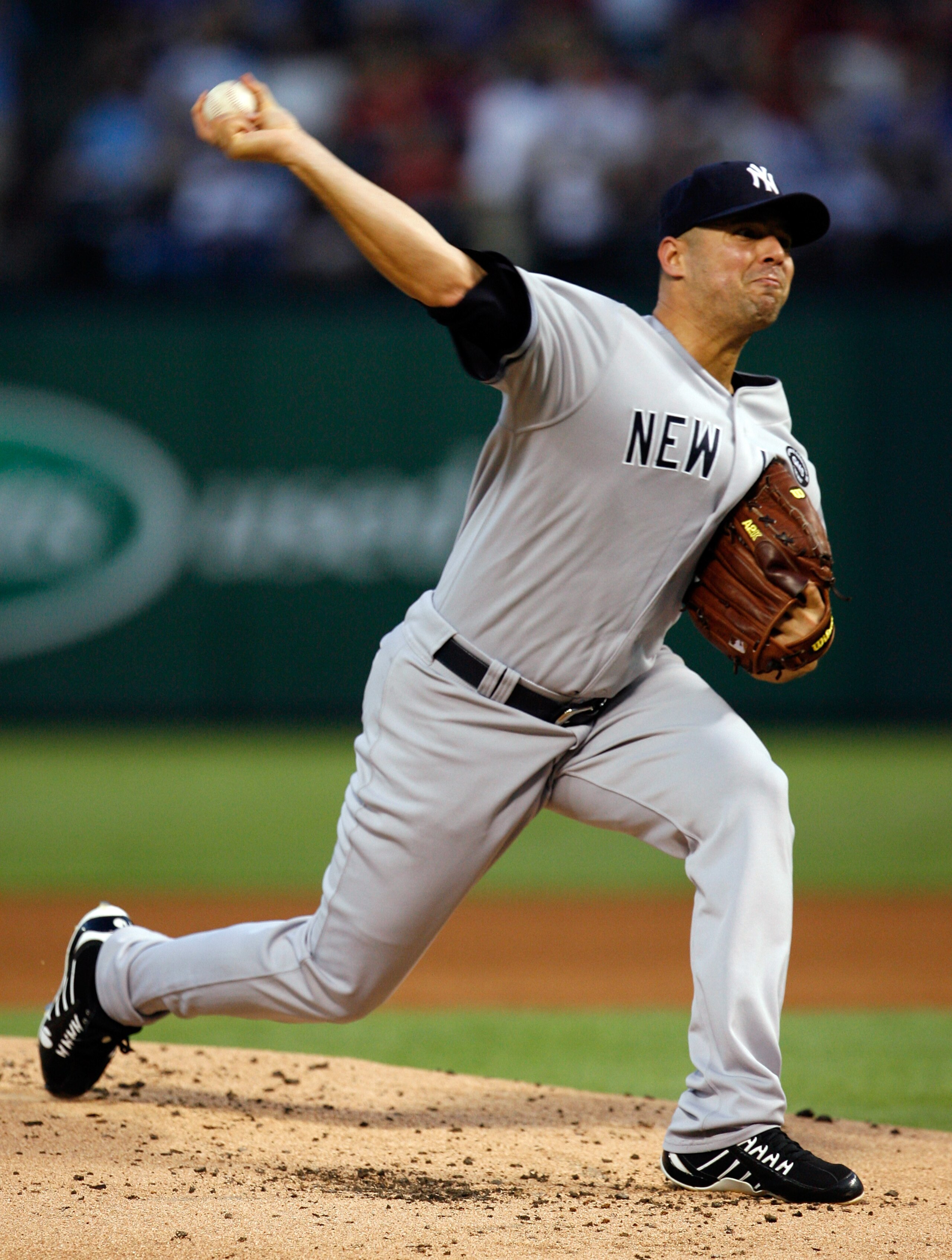 ARLINGTON, TX - SEPTEMBER 10:  Starting pitcher Javier Vasquez #31 of the New York Yankees pitches against the Texas Rangers on September 10, 2010 at Rangers Ballpark in Arlington, Texas.  (Photo by Tom Pennington/Getty Images)