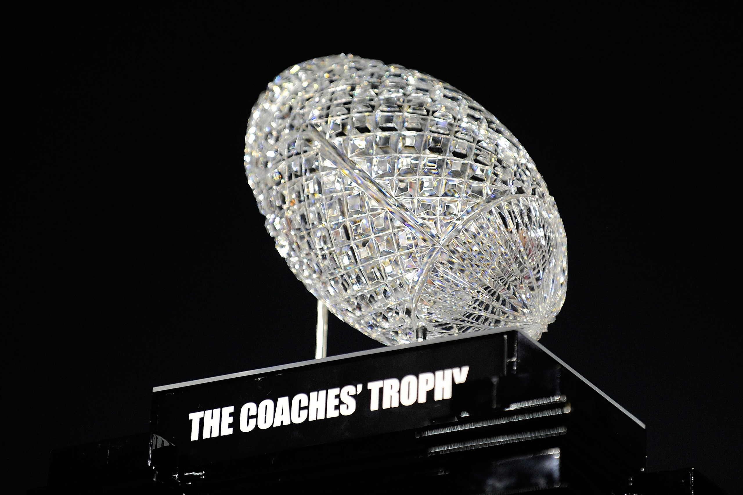 PASADENA, CA - JANUARY 07: The BCS National Championship trophy which was won by the Alabama Crimson Tide after winning the Citi BCS National Championship game over the Texas Longhorns at the Rose Bowl on January 7, 2010 in Pasadena, California. The Crim PASADENA, CA - JANUARY 07: The BCS National Championship trophy which was won by the Alabama Crimson Tide after winning the Citi BCS National Championship game over the Texas Longhorns at the Rose Bowl on January 7, 2010 in Pasadena, California. The Crim
