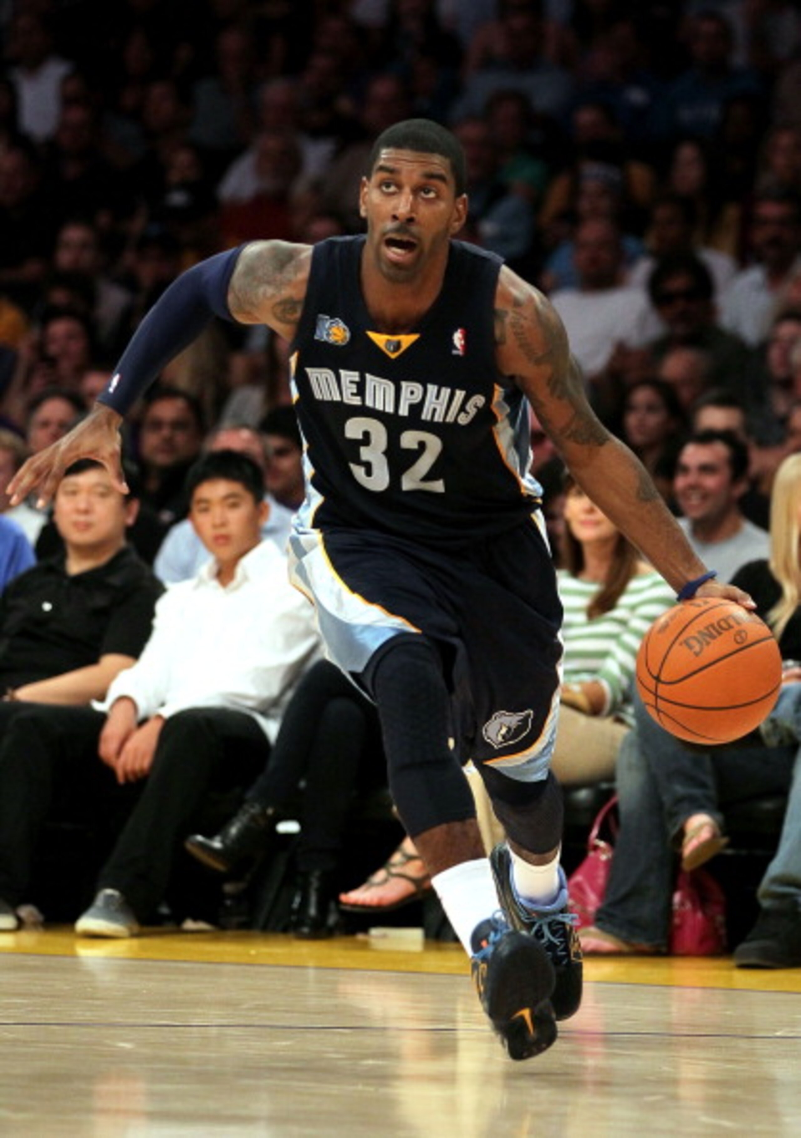 LOS ANGELES, CA - NOVEMBER 02:  O.J. Mayo #32 of the Memphis Grizzlies drives the ball against the Los Angeles Lakers during the game at Staples Center on November 2, 2010 in Los Angeles, California. The Lakers defeated the Grizzlies 124-105. NOTE TO USER