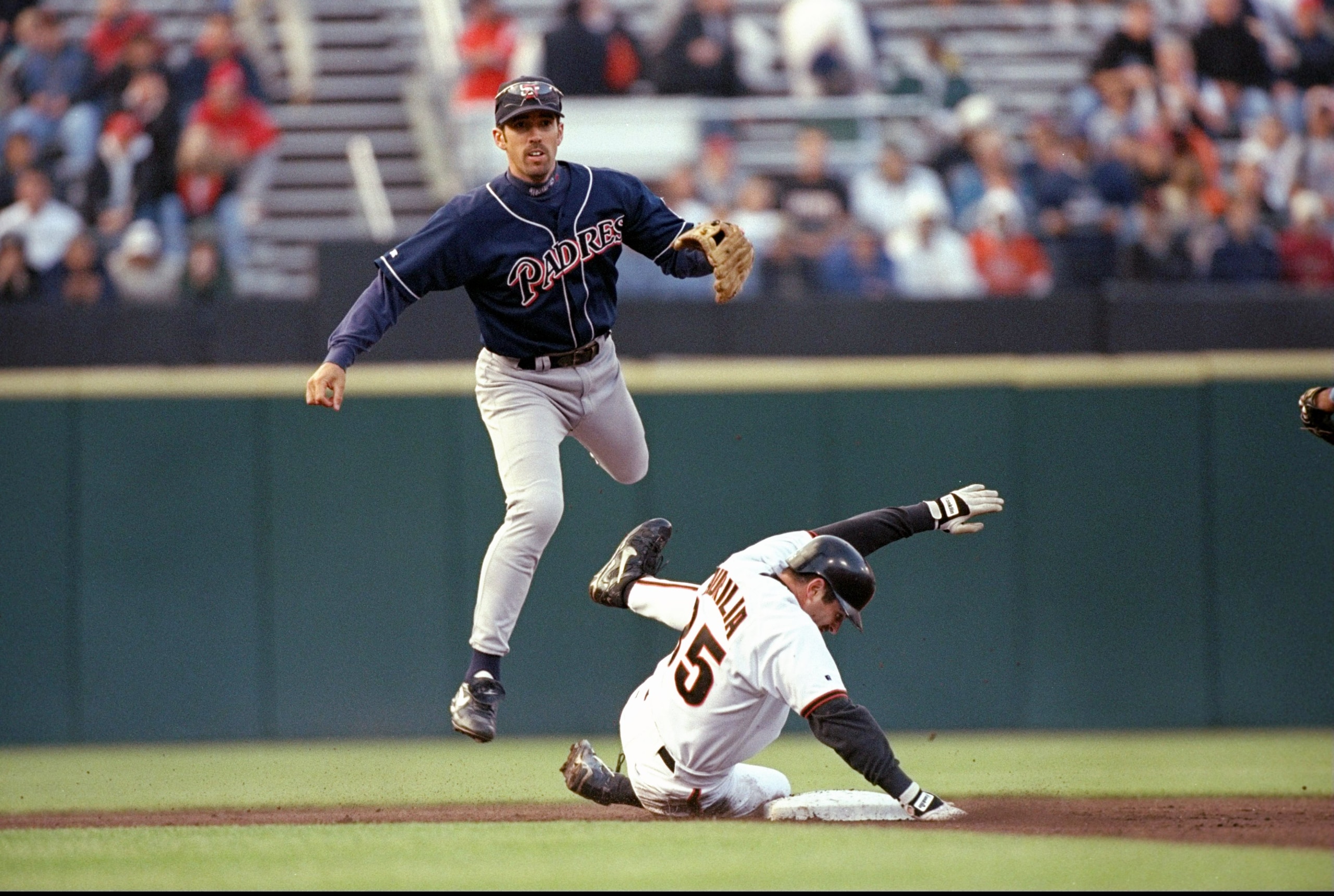 18 Jun 1998:   Chris Gomez #10 of the San Diego Padres in action  against Rich Aurilia #35 of the San Francisco Giants  during a game at 3Com Park in San Francisco, California. The Padres defeated the Giants 7-6. Mandatory Credit: Otto Greule Jr.  /Allspo