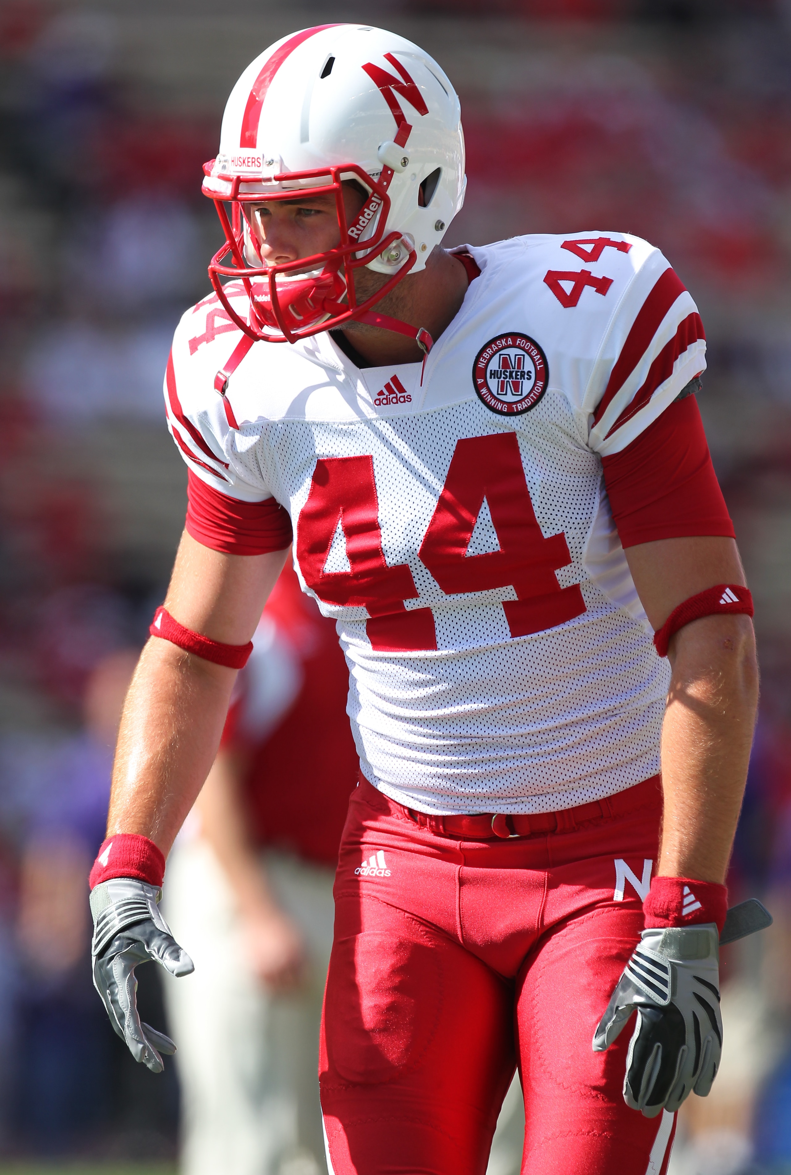 SEATTLE - SEPTEMBER 18: Tight end Mike McNeill #44 of the Nebraska Cornhuskers looks on during warmups prior to the game against the Washington Huskies on September 18, 2010 at Husky Stadium in Seattle, Washington. (Photo by Otto Greule Jr/Getty Images)