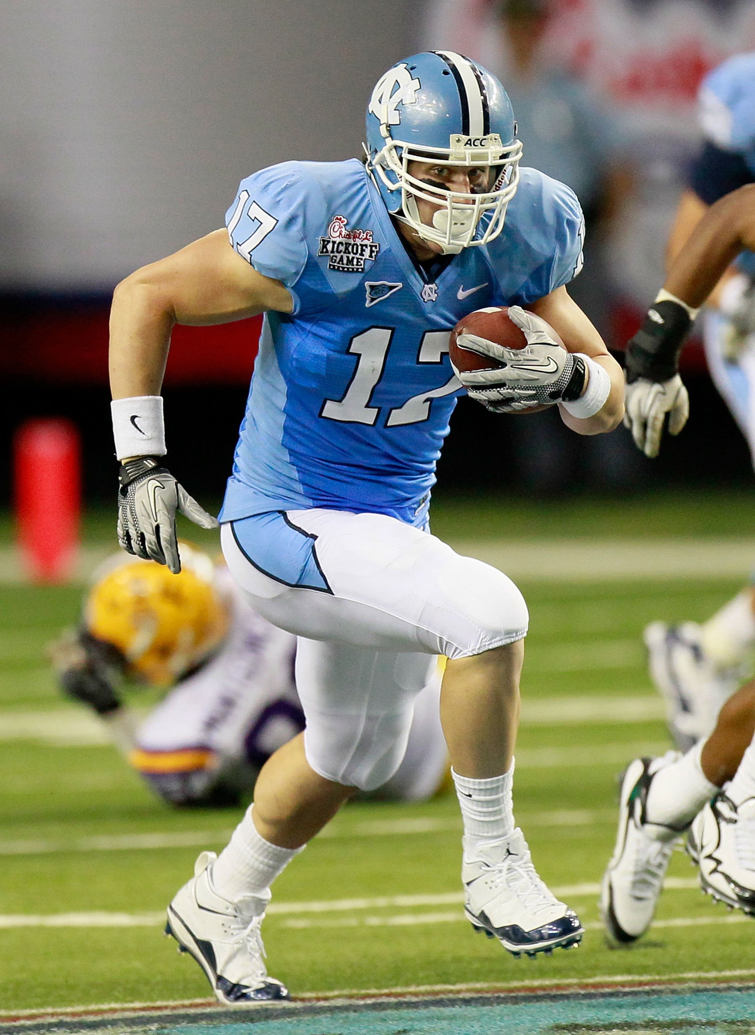 ATLANTA - SEPTEMBER 04:  Zack Pianalto #17 of the North Carolina Tar Heels against the LSU Tigers during the Chick-fil-A Kickoff Game at Georgia Dome on September 4, 2010 in Atlanta, Georgia.  (Photo by Kevin C. Cox/Getty Images)