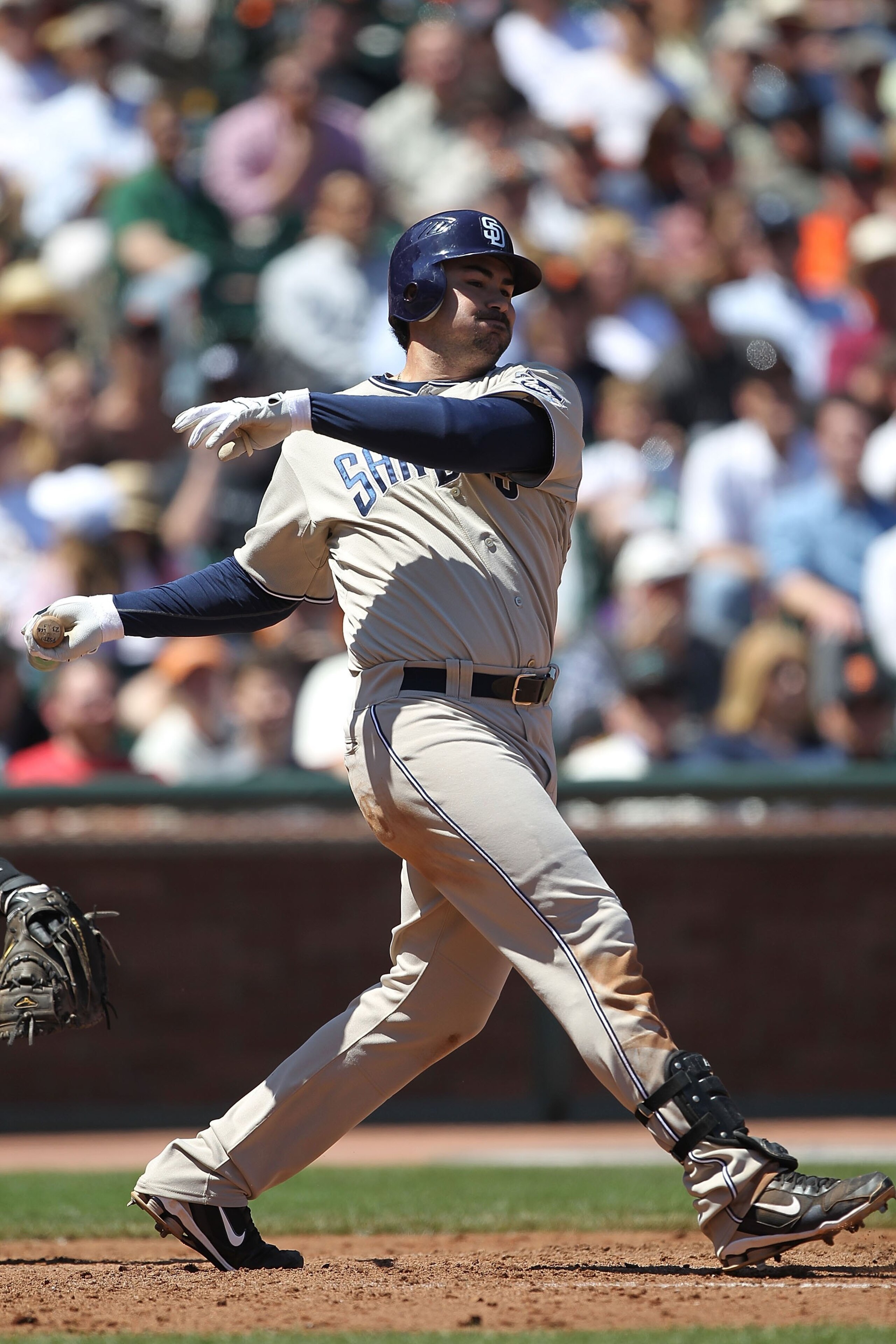 SAN FRANCISCO - MAY 13: Adrian Gonzalez #23 of the San Diego Padres bats against the San Francisco Giants during an MLB game at AT&T Park on May 13, 2010 in San Francisco, California. (Photo by Jed Jacobsohn/Getty Images) SAN FRANCISCO - MAY 13: Adrian Gonzalez #23 of the San Diego Padres bats against the San Francisco Giants during an MLB game at AT&T Park on May 13, 2010 in San Francisco, California. (Photo by Jed Jacobsohn/Getty Images)