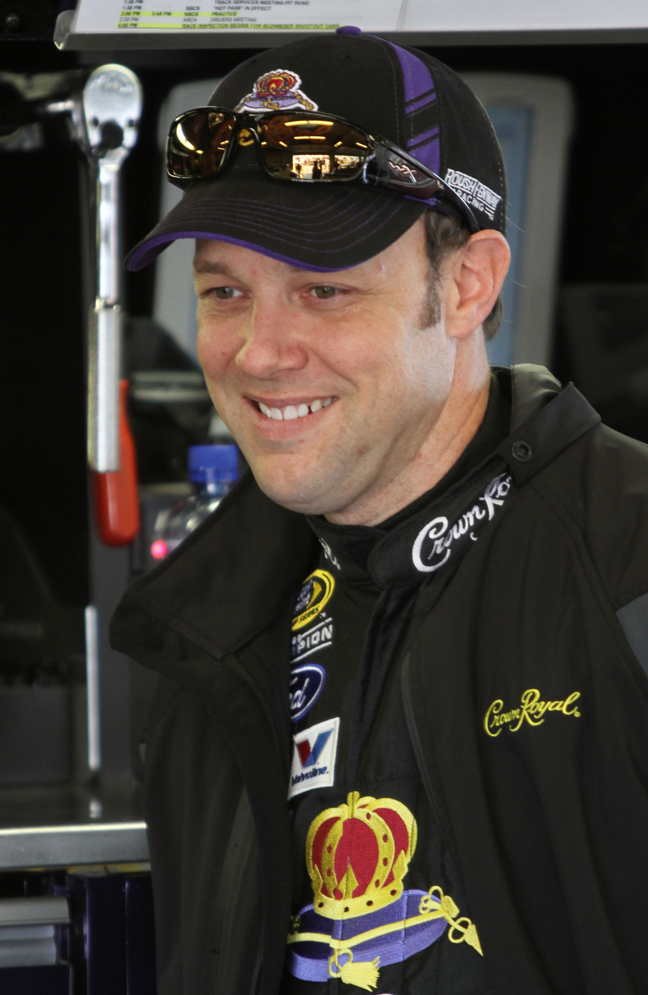 DAYTONA BEACH, FL - FEBRUARY 11:  Matt Kenseth, driver of the #17 Crown Royal Ford, stands in the garage during practice for the NASCAR Budweiser Shootout at Daytona International Speedway on February 11, 2011 in Daytona Beach, Florida.  (Photo by Jerry M